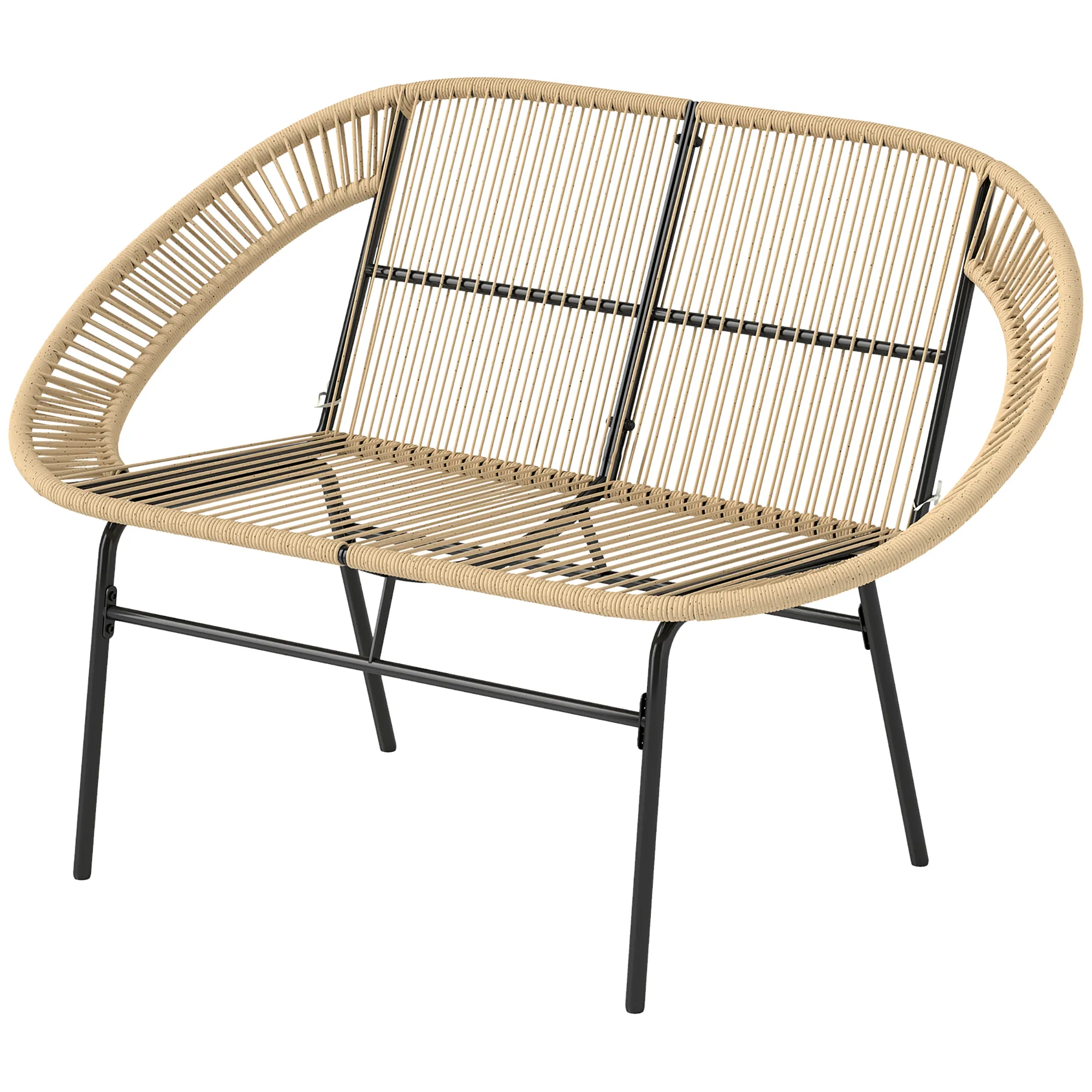 2-Sitzer Gartenbank Polyrattan, wetterfest Sitzbank im Rattanflecht-Design, UV-Beständig 260kg belast Khaki