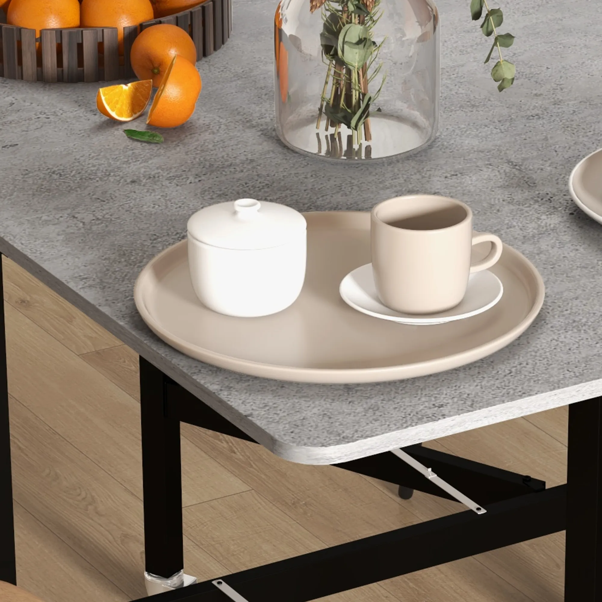 Esstisch für 4-6 Personen, Klapptisch mit Rollen, Stahlgestell, 52,5-120 x 80 x 73 cm, Grau