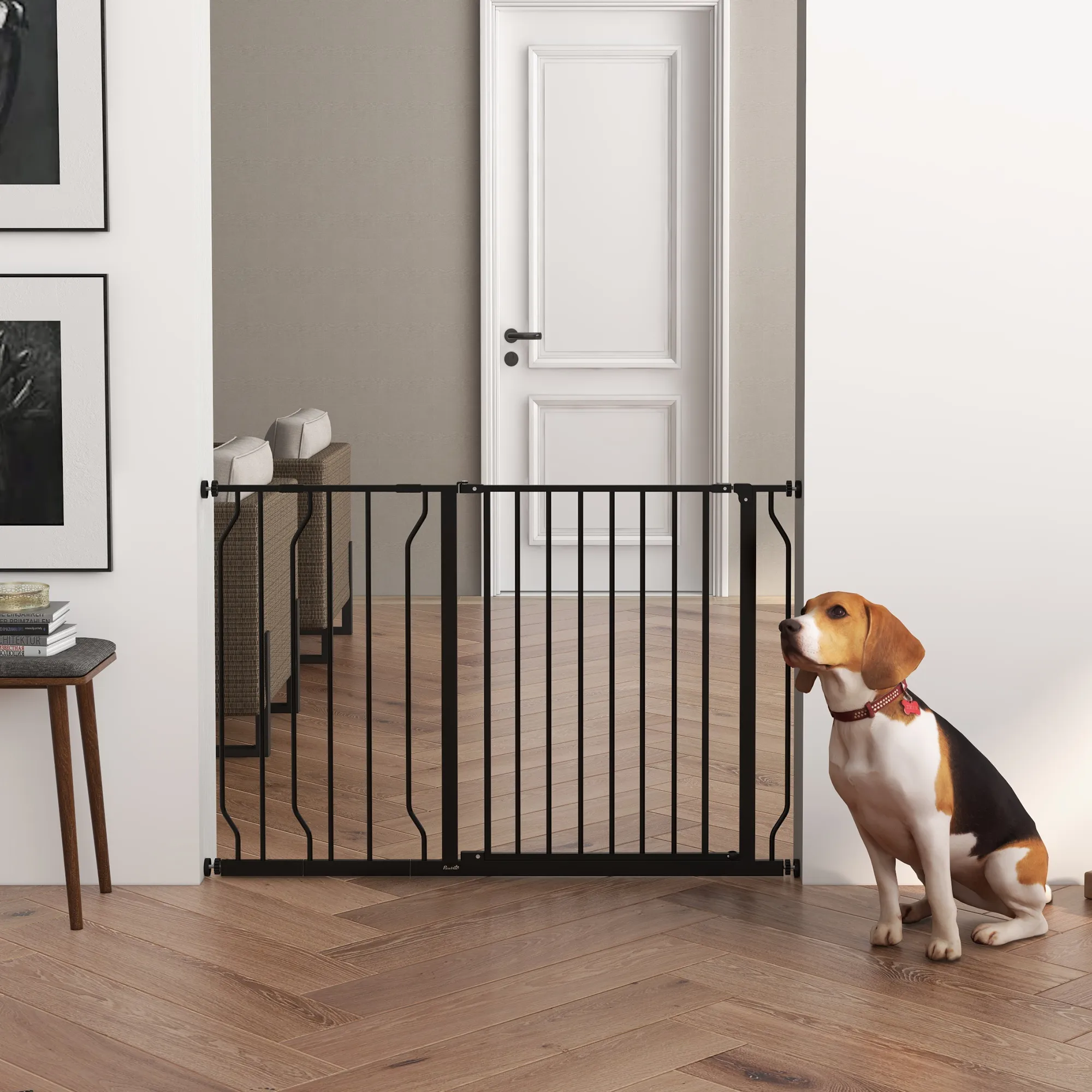 Hunde-Absperrgitter aus Stahl/ABS, verstellbar 75-115 cm, Schwarz