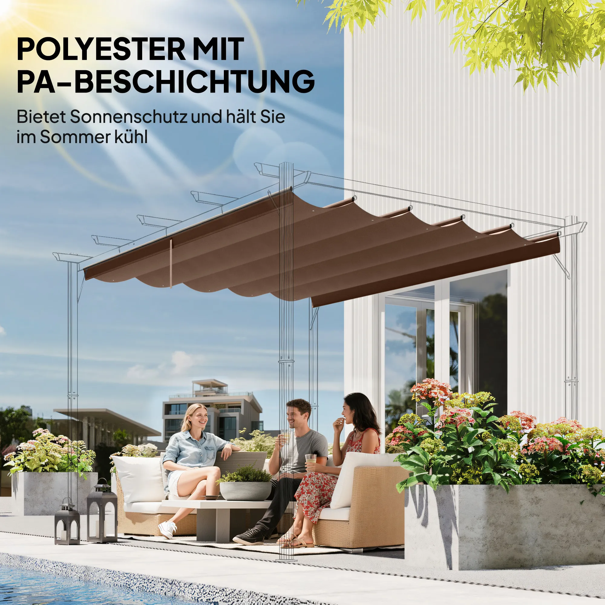 Ersatzdach 3 x 3 m Kaffee für Pavillons