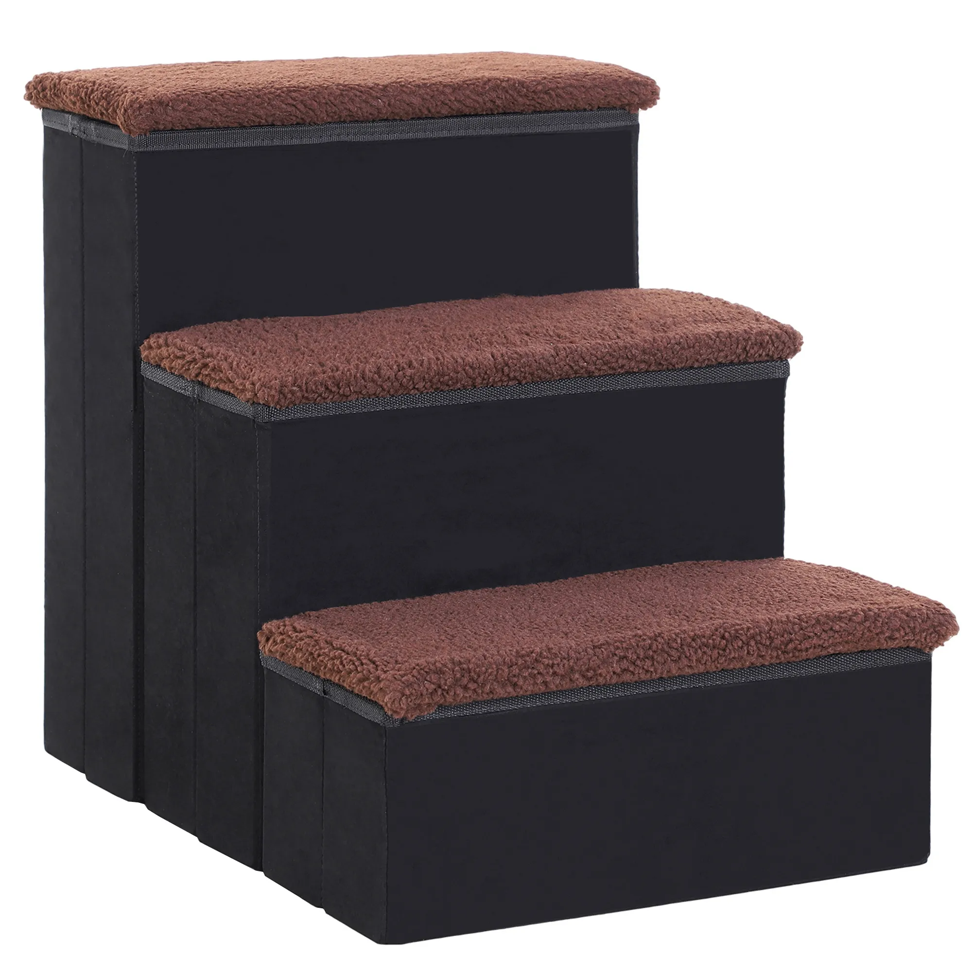 Haustiertreppe für Hunde und Katzen mit Stauraum, MDF, Schwarz