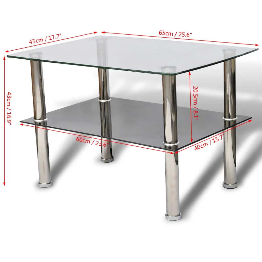 Glas Couchtisch 65 x 45 x 43 cm in Transparent und Schwarz