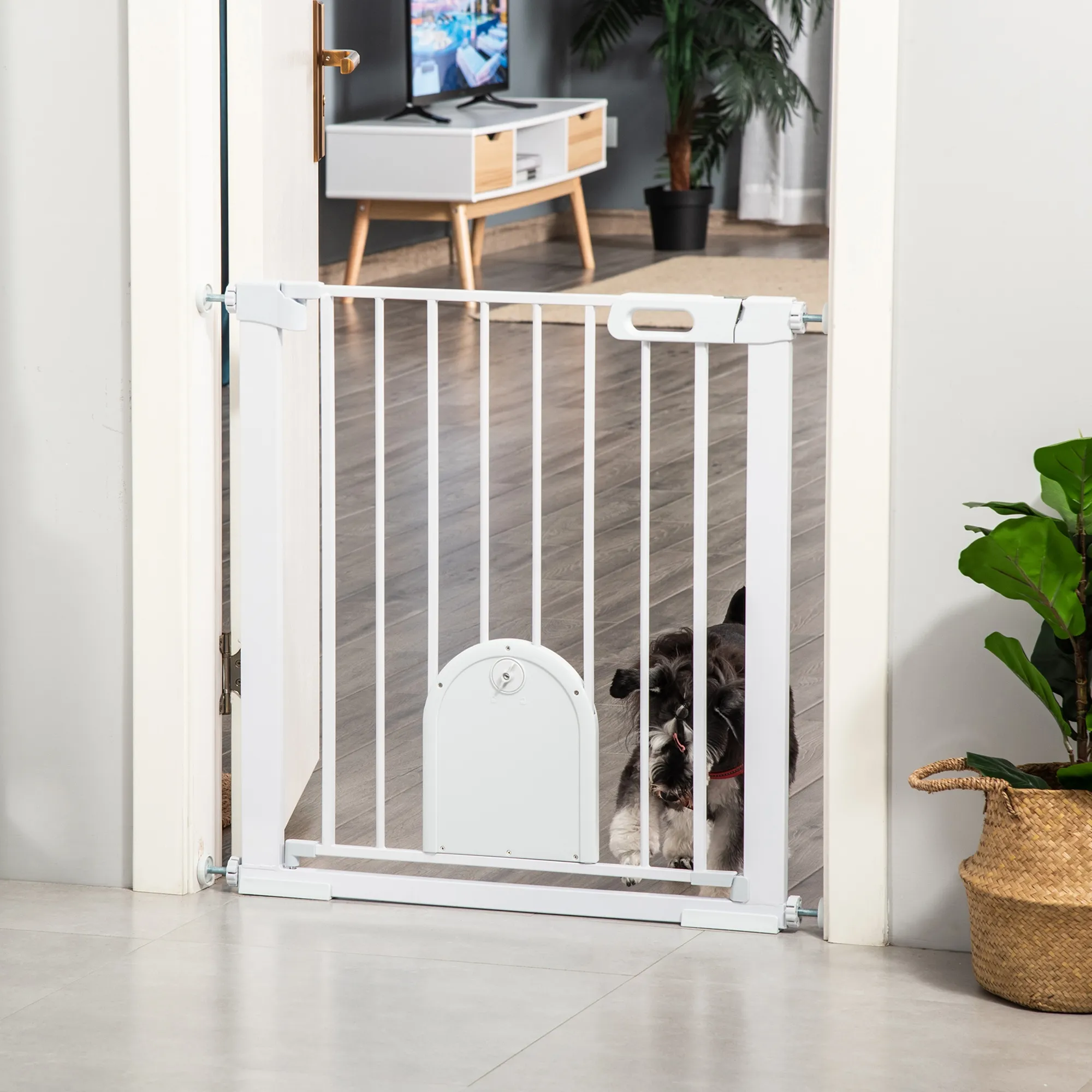 Treppenschutzgitter für Hunde aus Stahl, 75-103 cm, Weiß