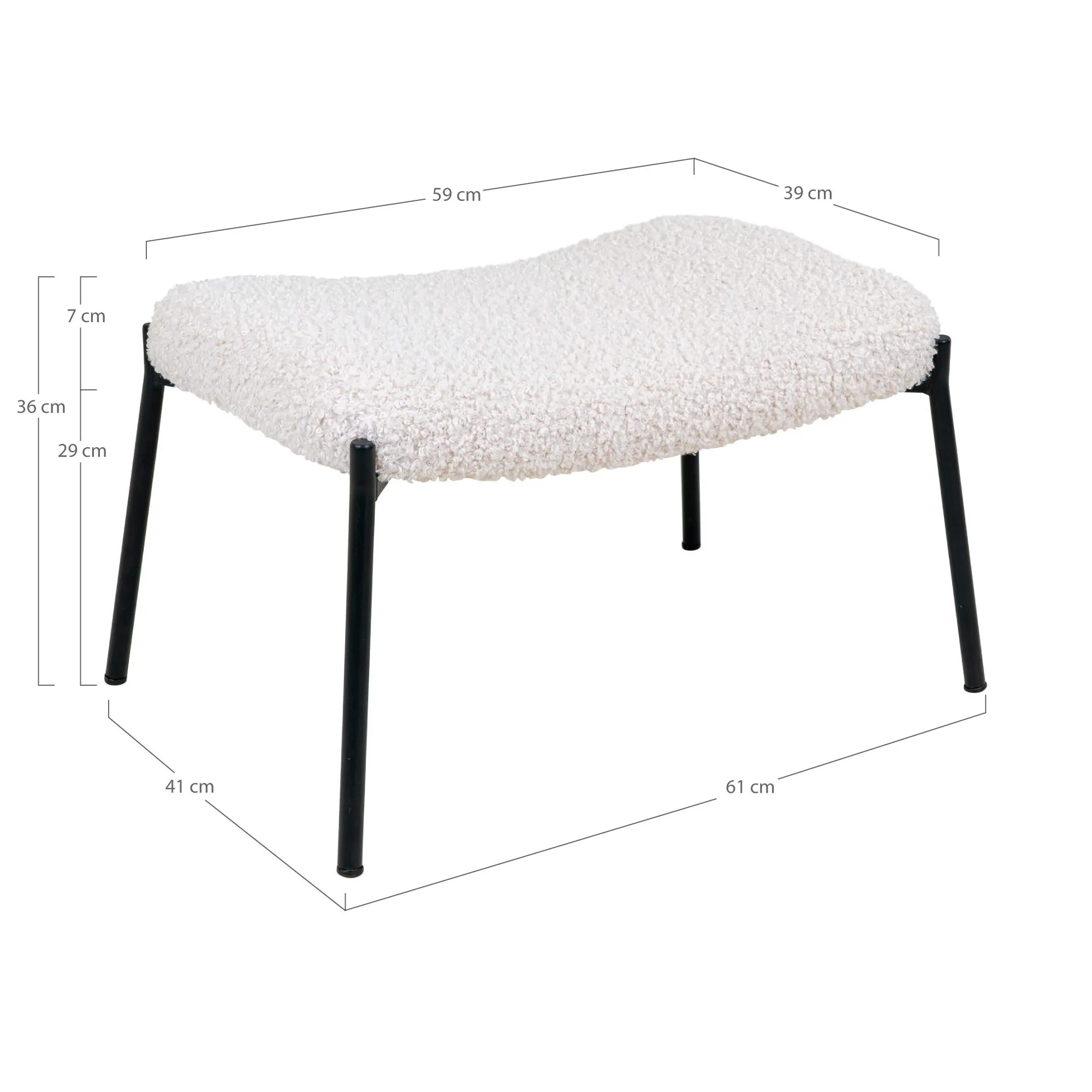 tinkaro Glasgow Fußhocker Kunstlammfell 63 x 39 x 42,5 cm Weiß