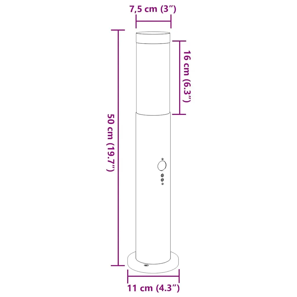 Schwarze Edelstahl Pollerleuchte 11x50 cm mit Bewegungssensor IP44