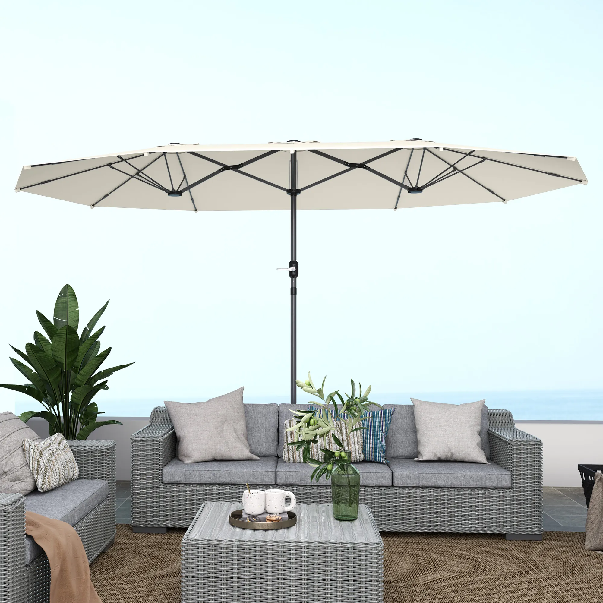 Doppelseitiger Sonnenschirm 4,4 m Beige für Garten