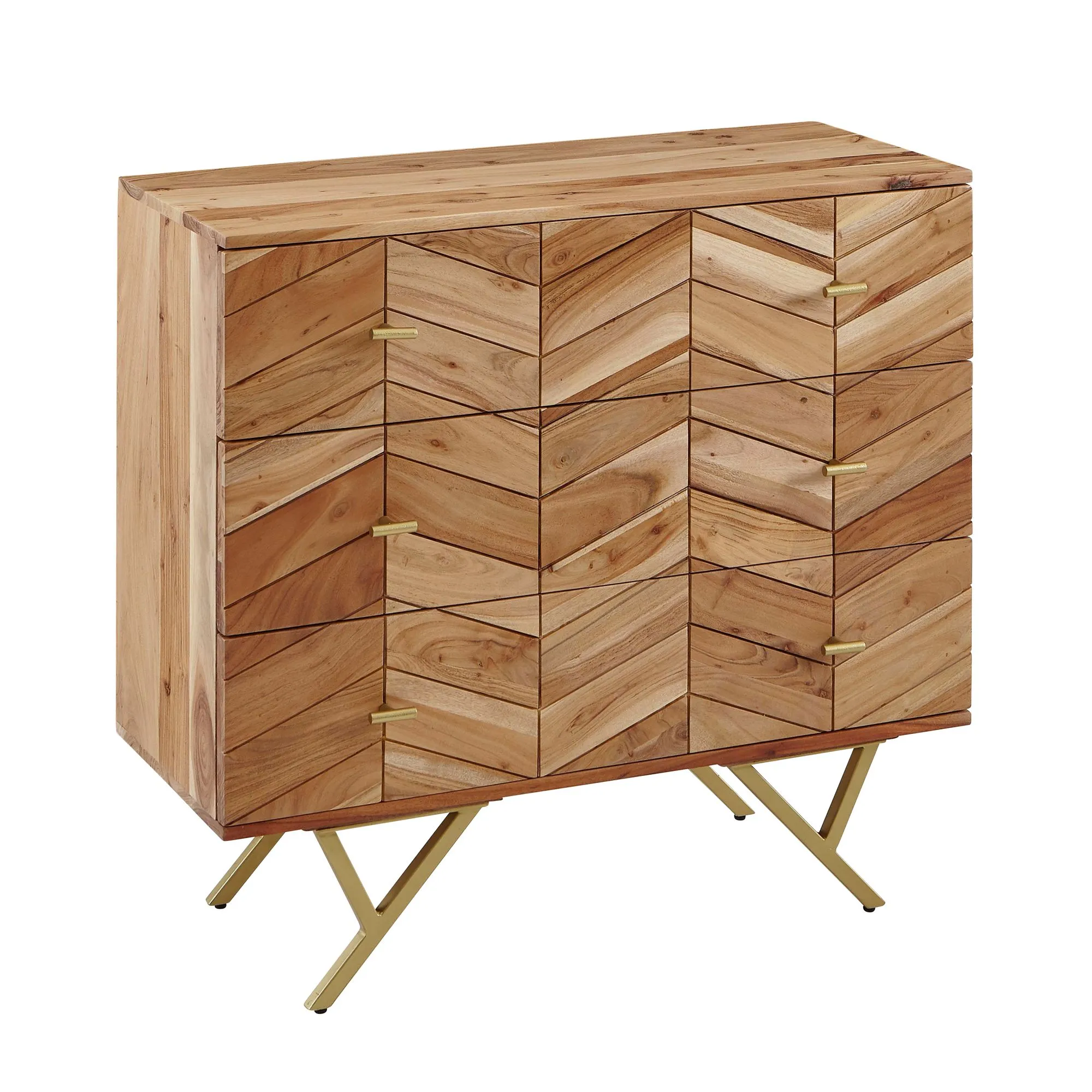 tinkaro Kommode rechteckig LEILANI Akazie Massivholz Sideboard Braun