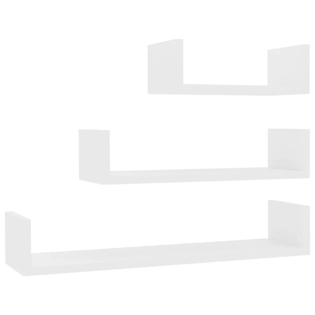 3-teiliges weißes Holzwerkstoff Regalset 60x15x10, 45x15x10, 30x15x10 cm