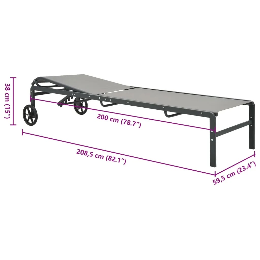 Sonnenliegen-Set Grau 208,5x59,5x38 cm mit Beistelltisch