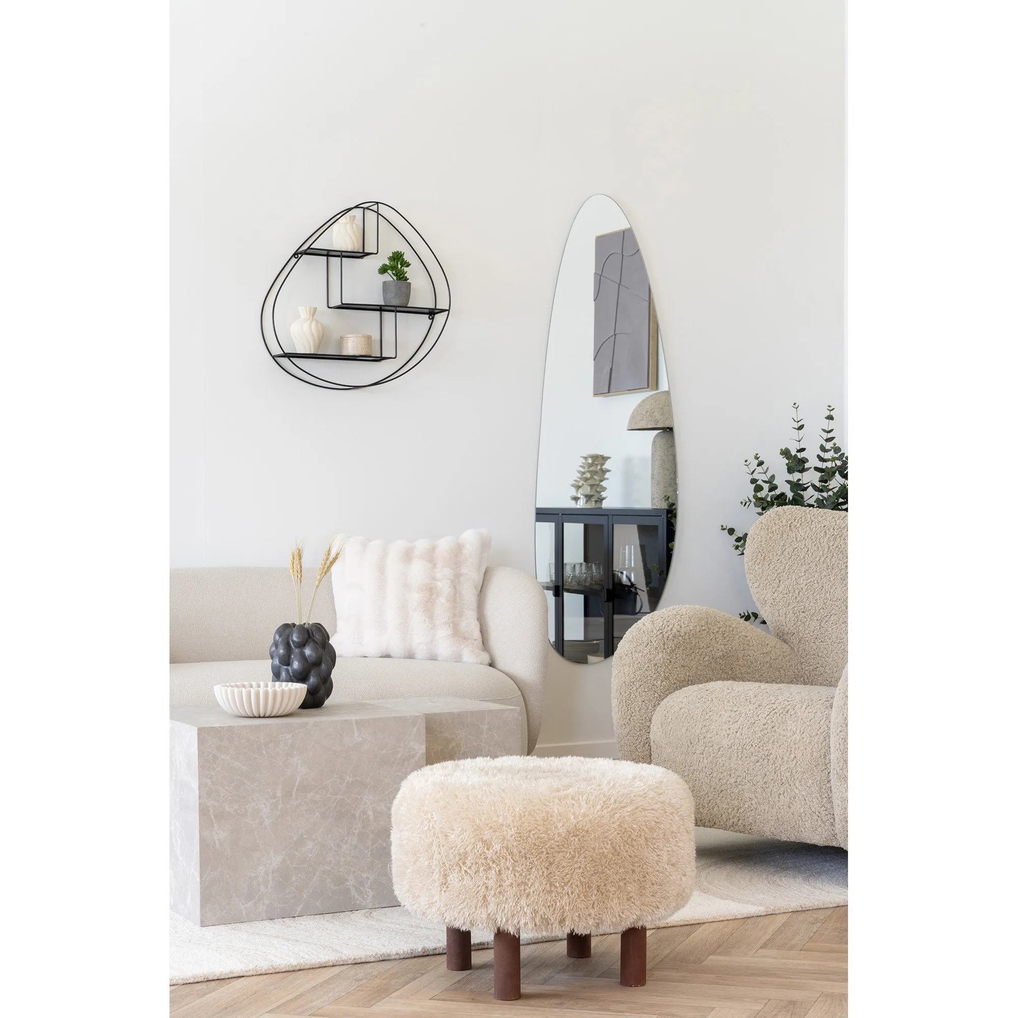 tinkaro Inverness Pouf Puffer ø50x36 cm Hellbraun