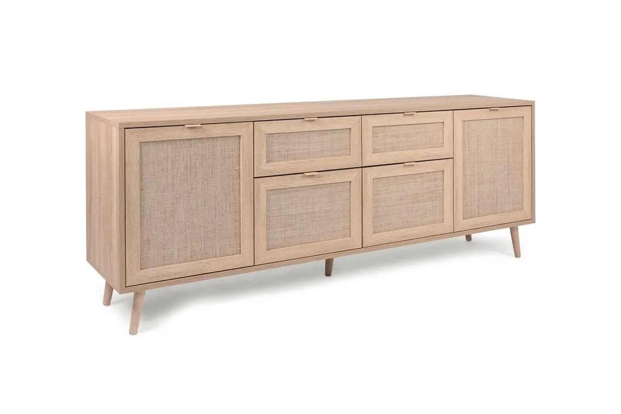 finori Sideboard Bali 180 cm Dekor Sonoma Eiche & Rafia Geflecht Kommode