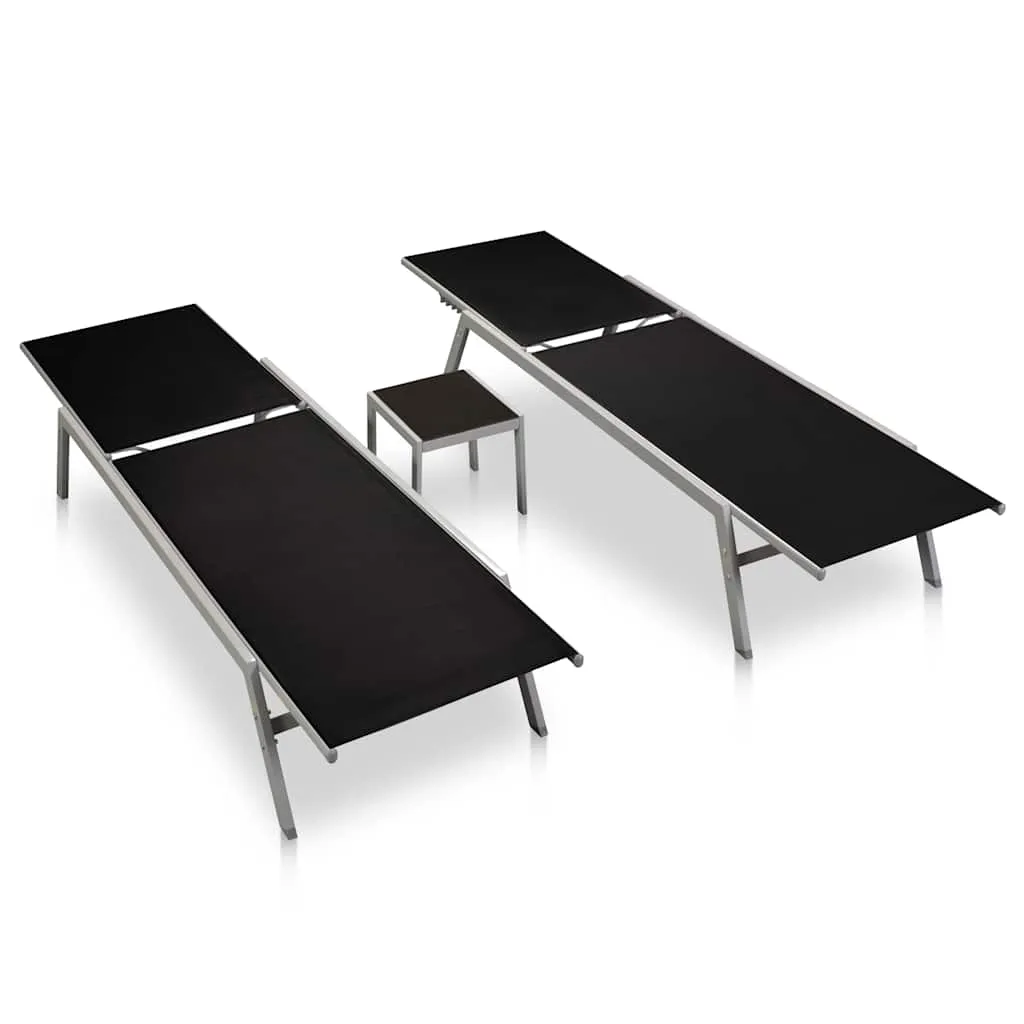 Schwarzes Sonnenliege-Set mit Tisch 200x58x32 cm & 30x30x29,5 cm