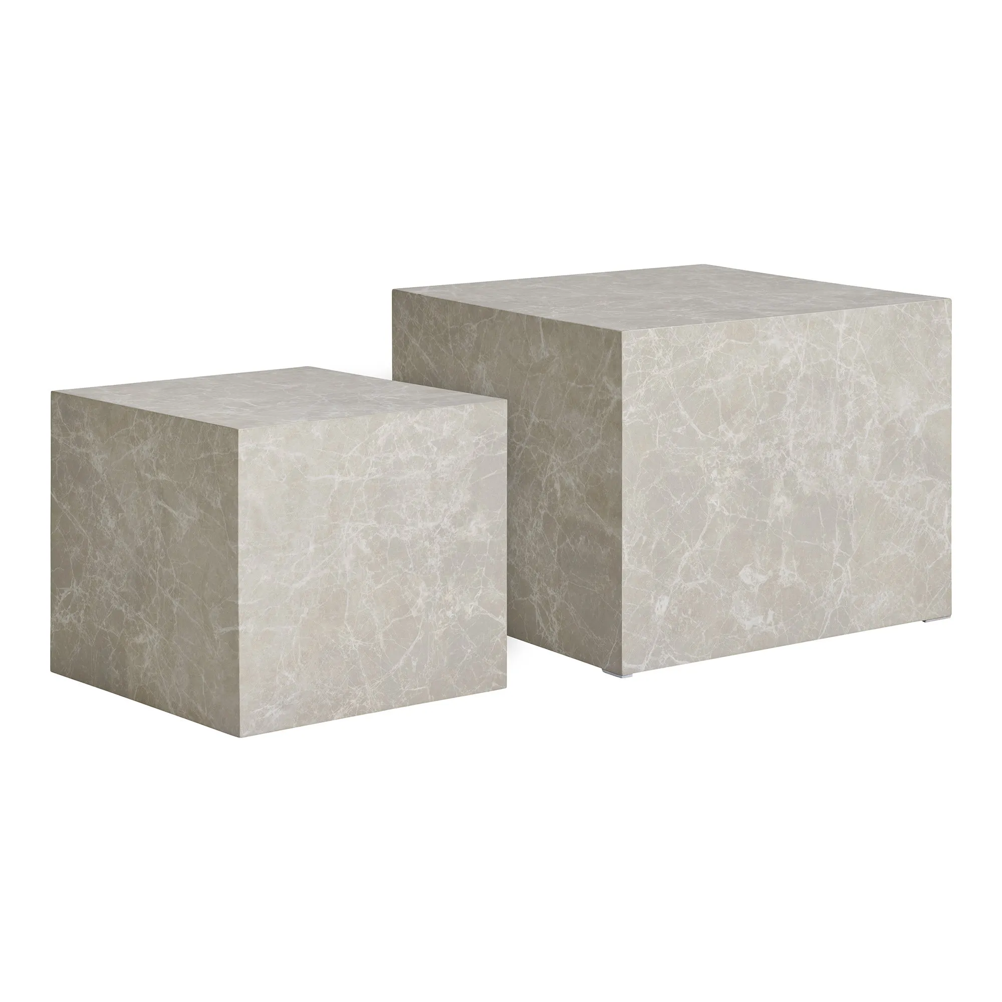 tinkaro Couchtisch-Set 2-teilig Marmor-Optik 40/50 x 40/50 x 36/40 cm Beige