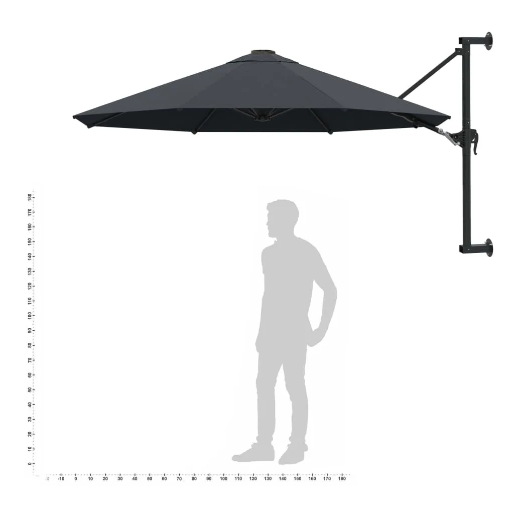 Wand-Sonnenschirm 300x131 cm Anthrazit mit Kurbel und 8 Schirmrippen