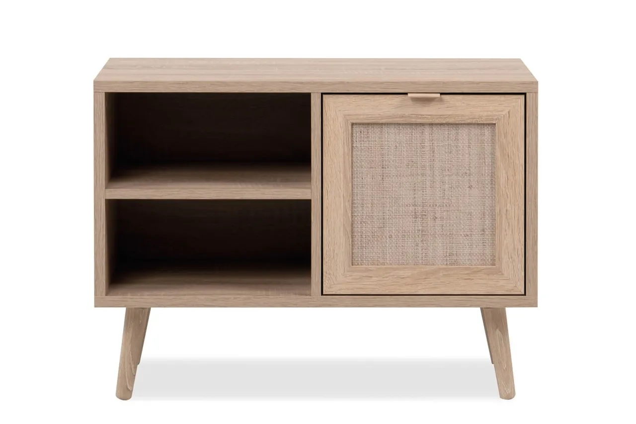 finori Sitzbank Bali Sonoma Eiche / Rafia Geflecht Garderobenbank Flur