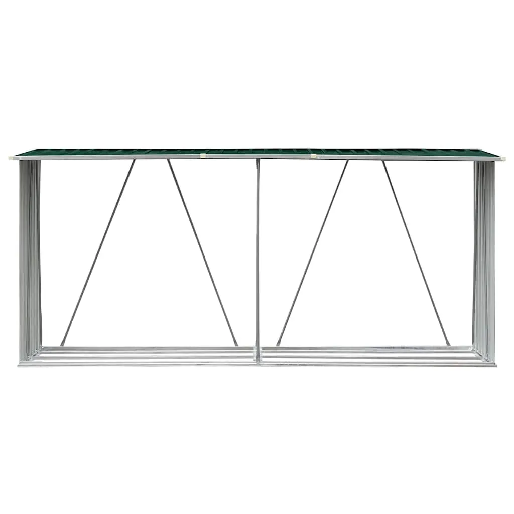 Brennholzschuppen aus verzinktem Stahl 330x84x144/152 cm Grün