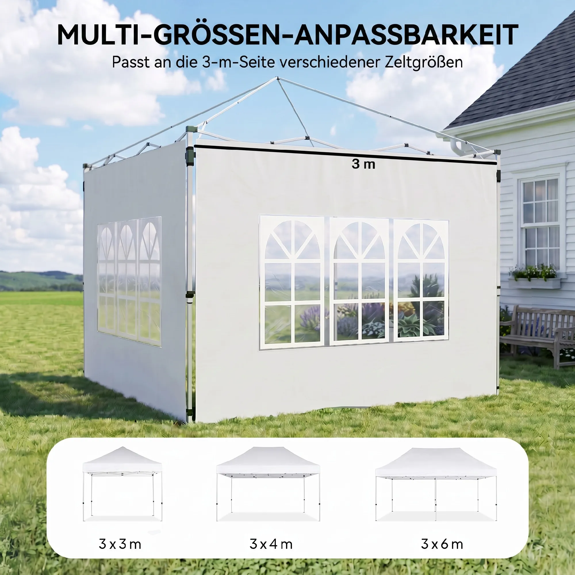 Pavillon Seitenwände 295x195 cm Weiß für 3x3 m und 3x4 m