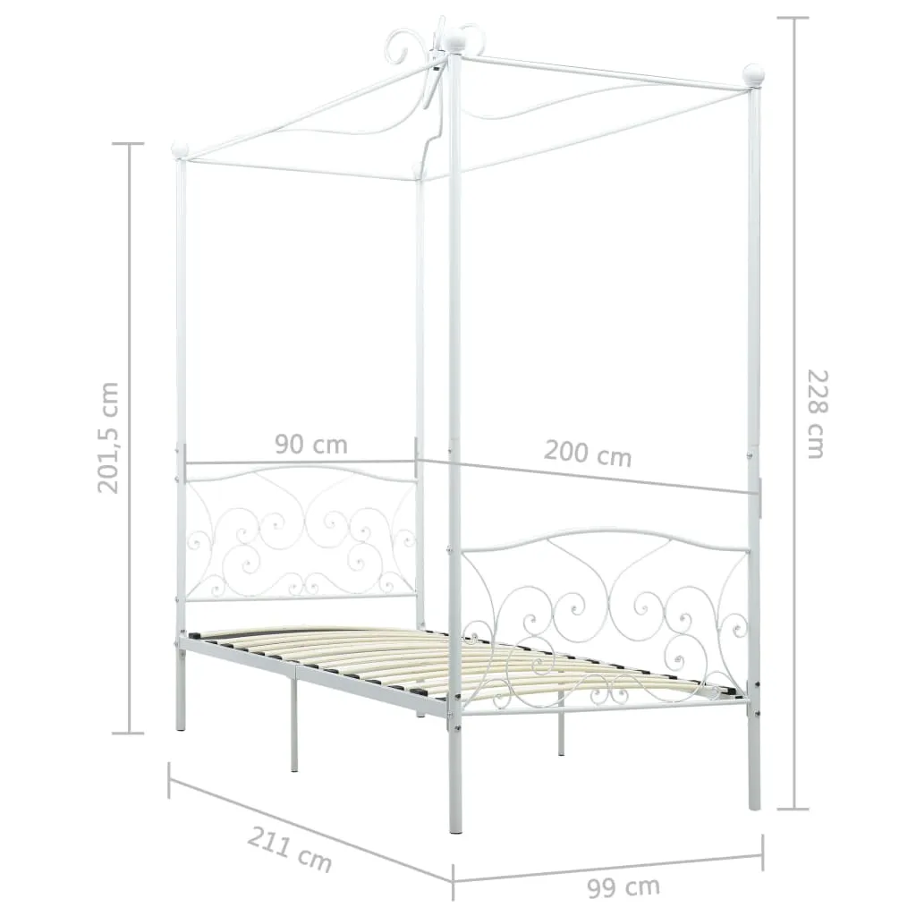 Weißes Himmelbett-Gestell aus Metall 211x99x227 cm
