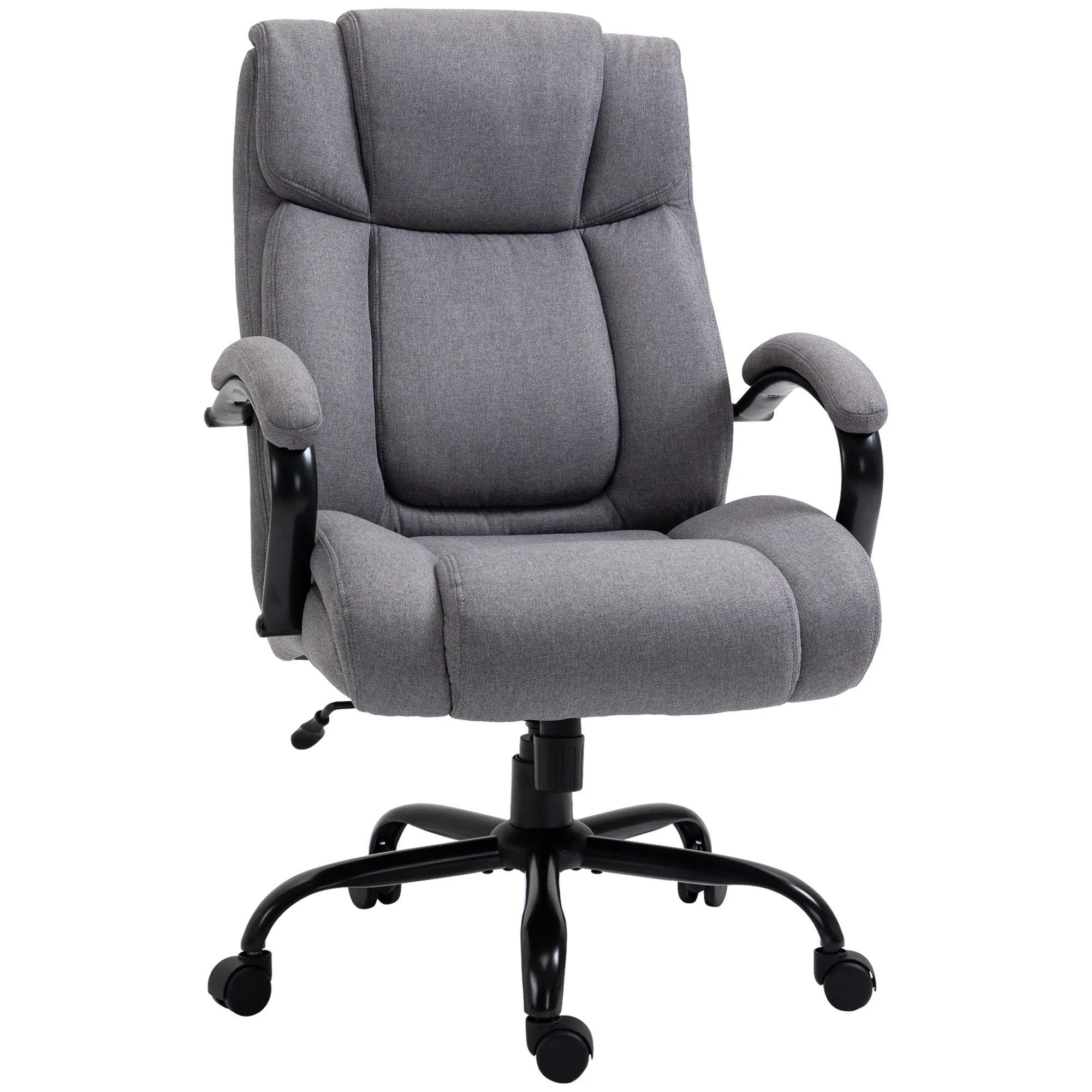 Bürostuhl, Ergonomischer Chefsessel bis 220 kg belastbar, Gepolsterter Schreibtischstuhl mit Armlehne, breit Sitz, Höhenverstellbarer Drehstuhl mit Wippfunktion, Leinenoptik, Hellgrau