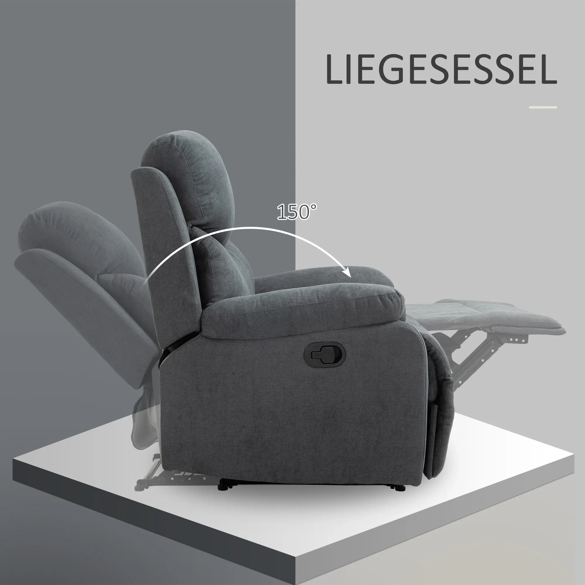 Sessel mit Liegefunktion für Wohnzimmer, 150° neigbar, Leinenoptik, Dunkelgrau