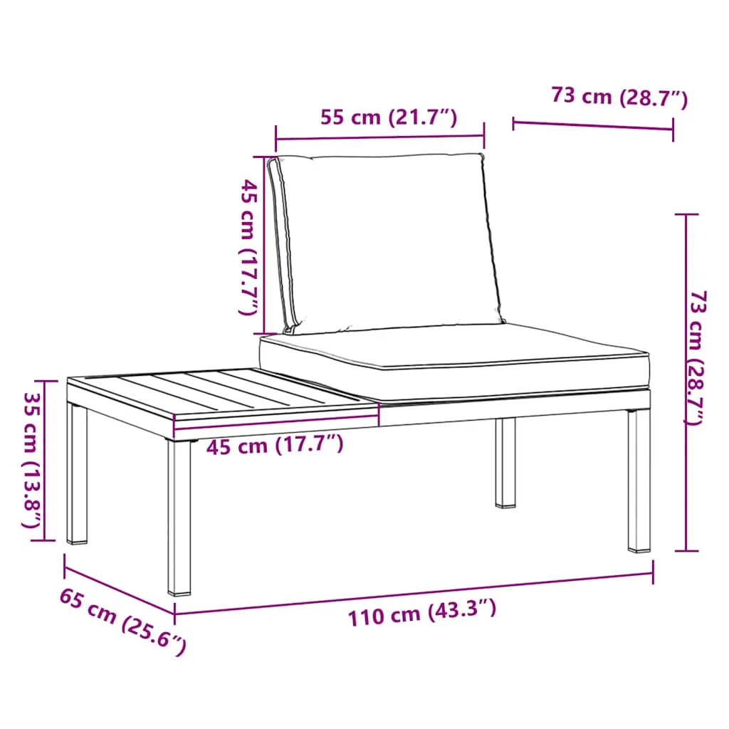 Gartenbank Schwarz 110 x 73 x 73 cm mit Kissen und Beistelltisch