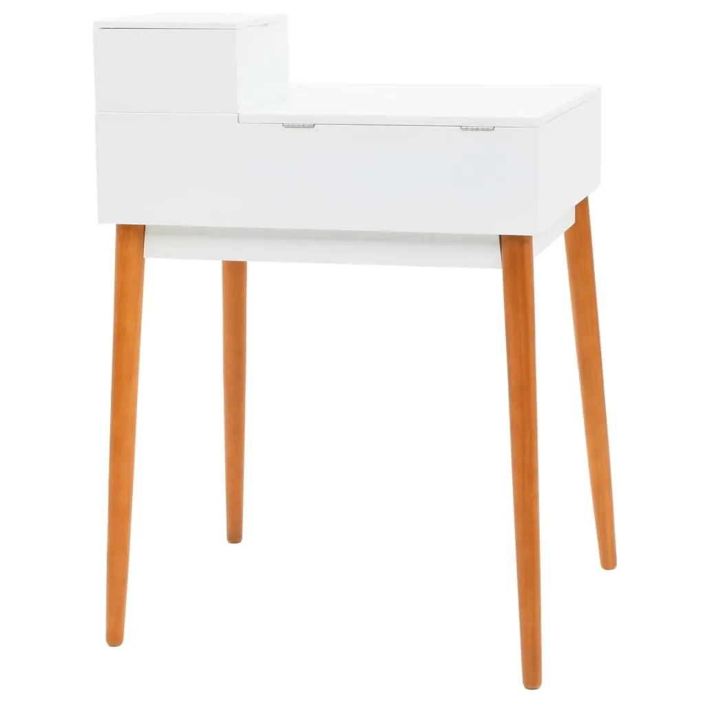Frisiertisch 60x50x86 cm Weiß mit MDF, Glas und Massivholzbeinen
