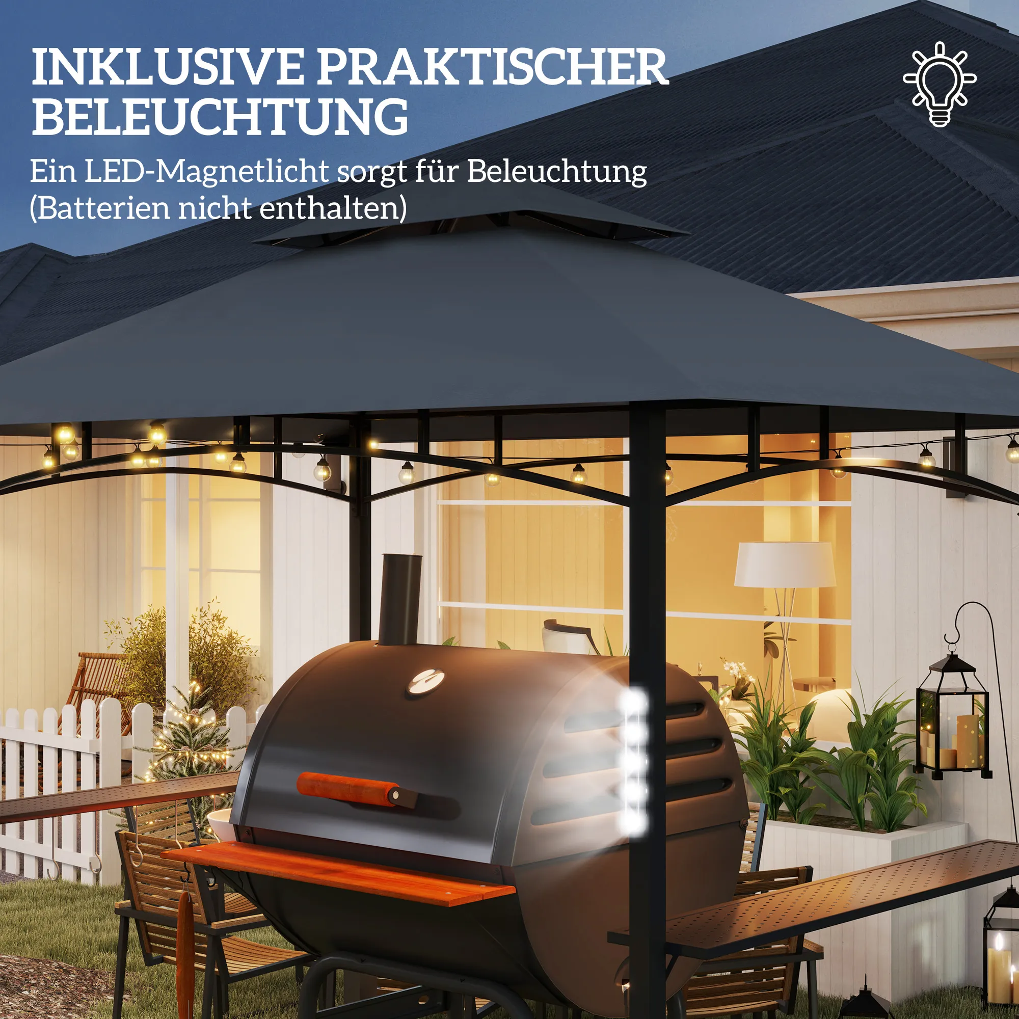 Grillpavillon Dunkelgrau 243L x 148B x 248H cm