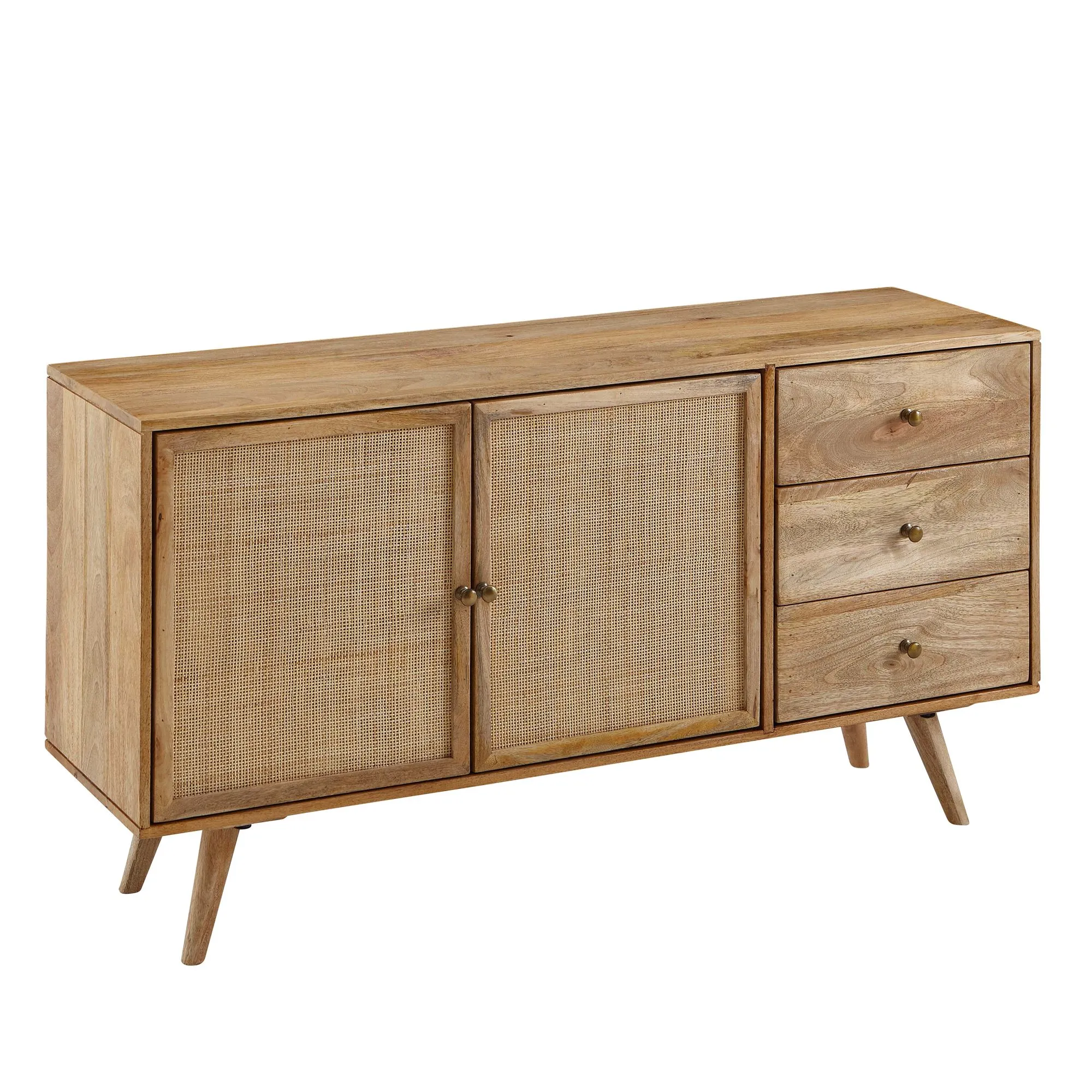 Wohnling Design Sideboard 140x75x40 cm Mango Massivholz / Rattan