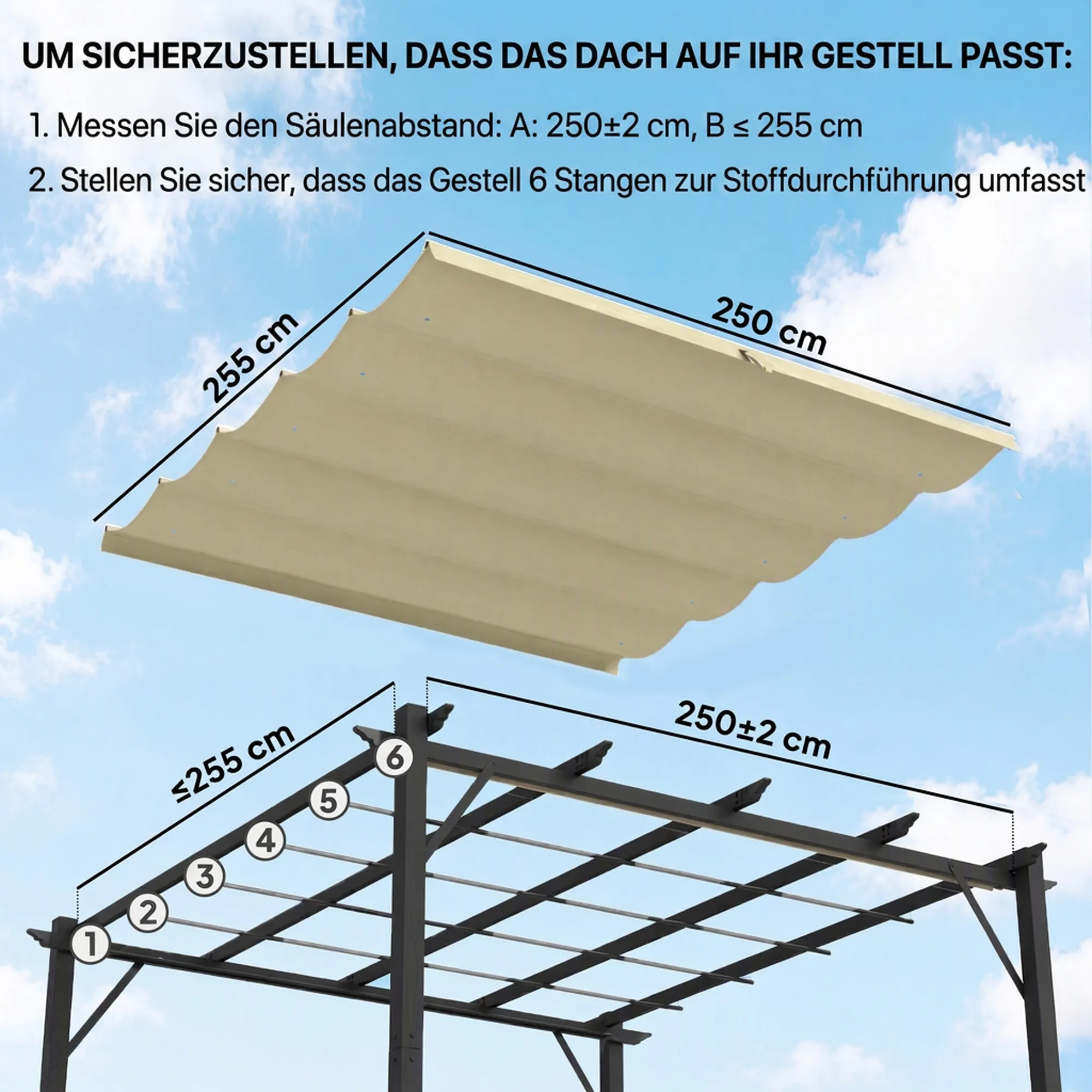 Ersatzdach 3 x 3 m Beige für Pavillons