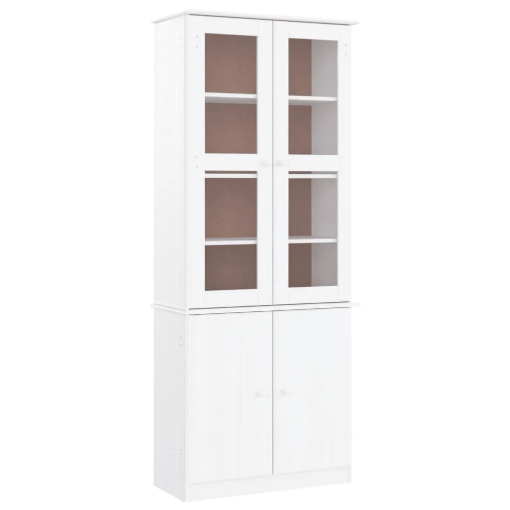 Holzvitrine mit Glas 77x35x186,5 cm Weiß aus massivem Kiefernholz