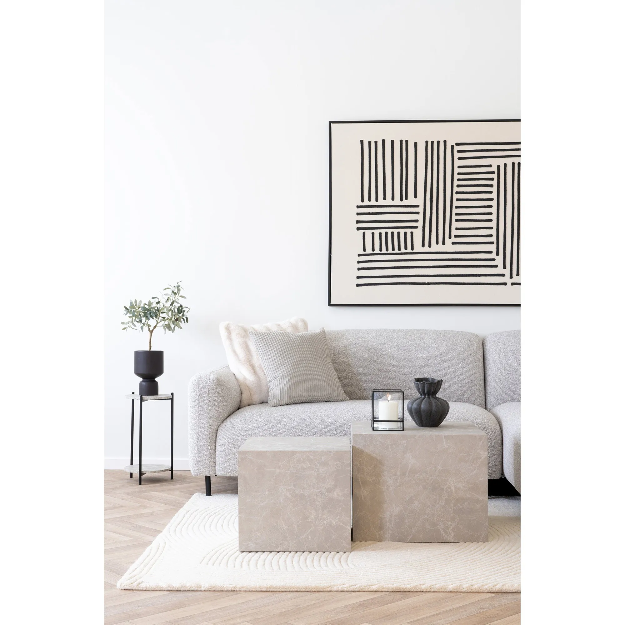 tinkaro Couchtisch-Set 2-teilig Marmor-Optik 40/50 x 40/50 x 36/40 cm Beige
