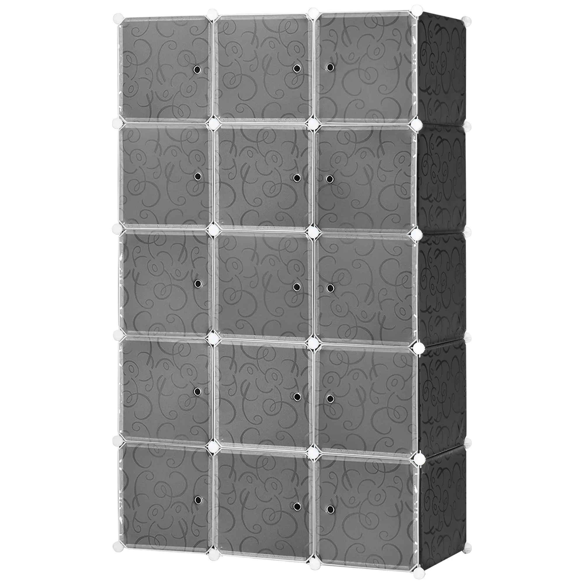 Kleiderschrank im Würfeldesign, 2 große und 9 kleine Würfel, Kunststoff, Metall, 111L x 47B x 183H cm, Schwarz+Weiß