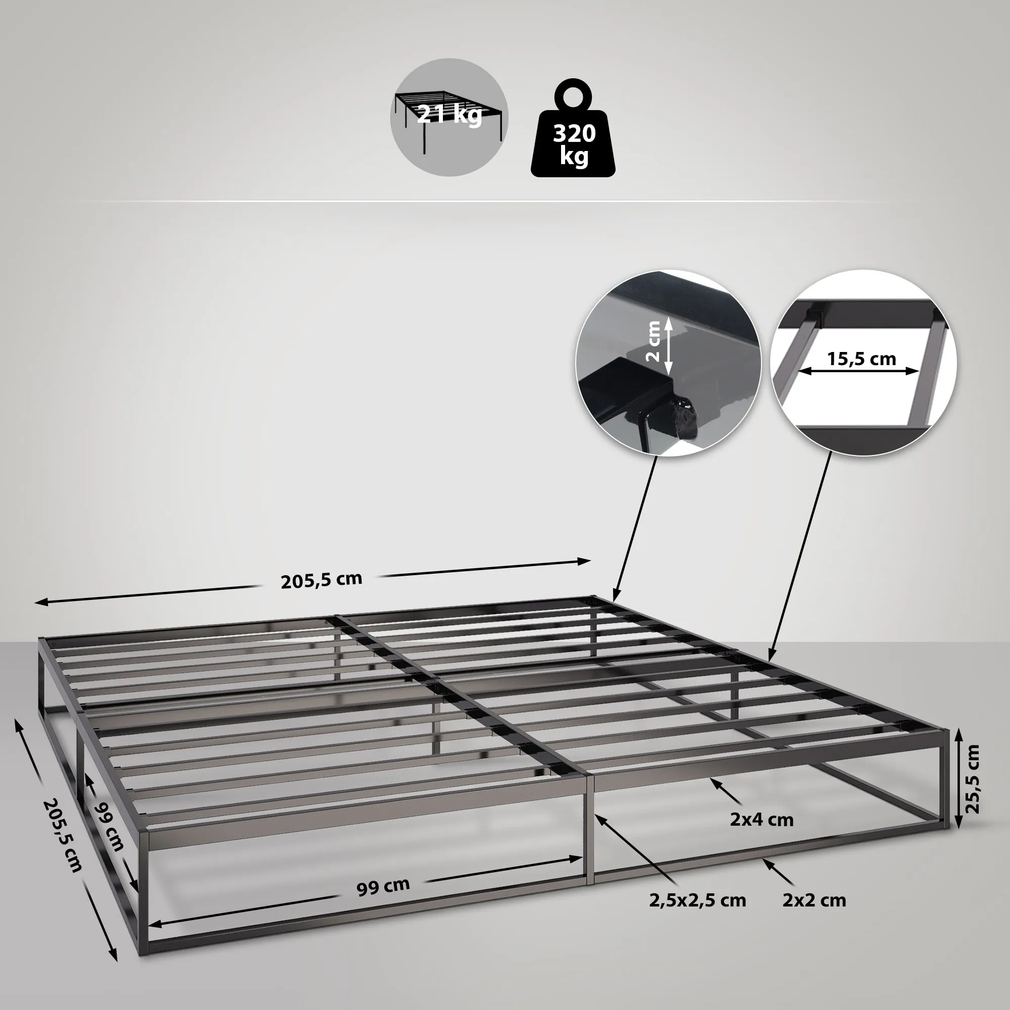 Metallbett Scala 200x200 cm schwarz