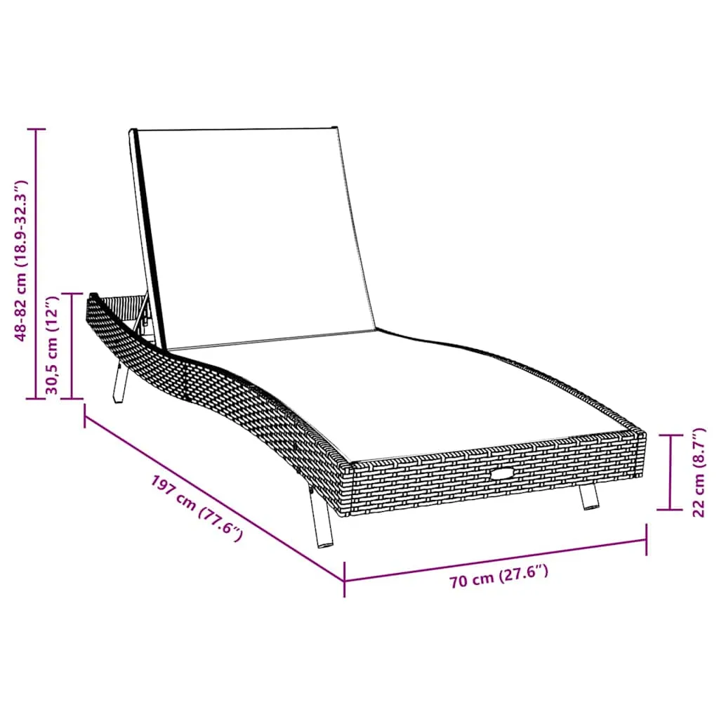 Sonnenliege mit Tisch 197x70x82 cm Schwarz Polyrattan