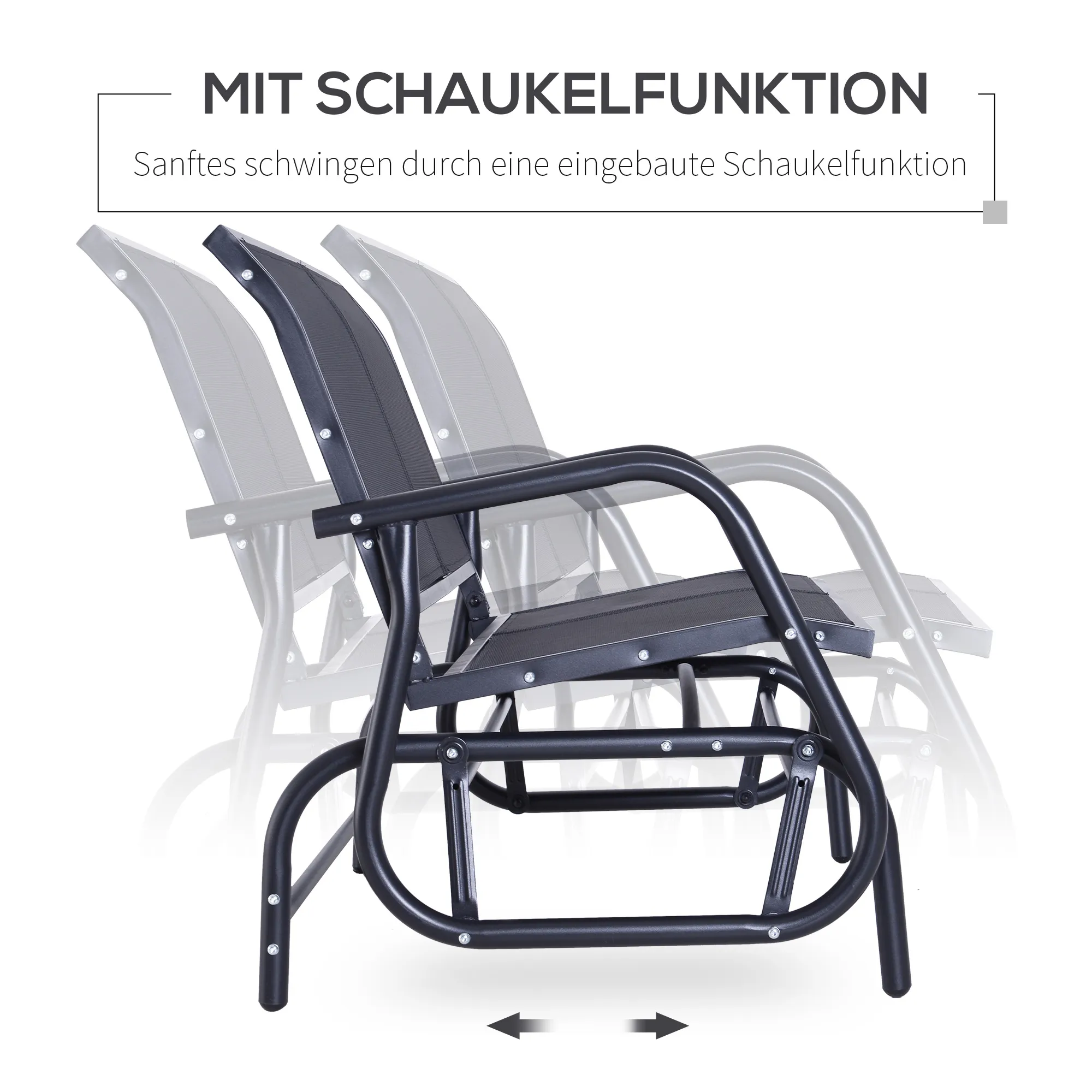 Klassischer Balkon Schaukelstuhl 120L x 70B x 85H cm Schwarz
