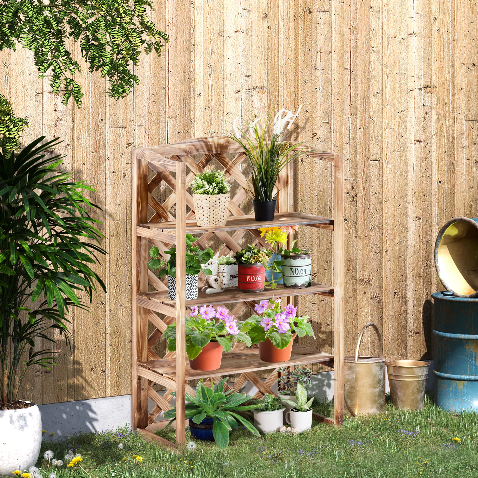 Blumenregal Natur 75x38x120cm aus verrotungsbeständigem Massivholz