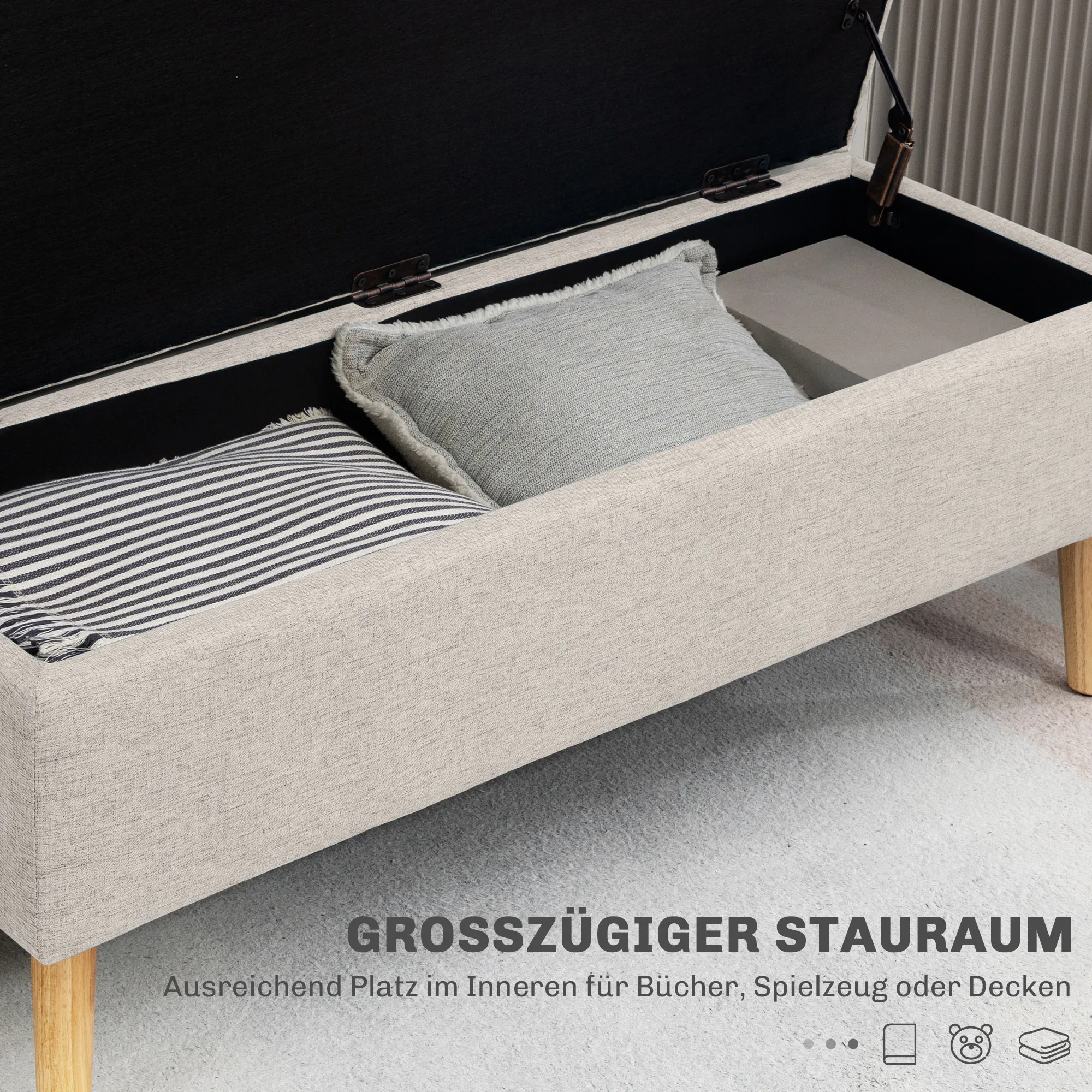 Elegante Sitzbank Beige 110B x 39T x 45H cm mit Stauraum