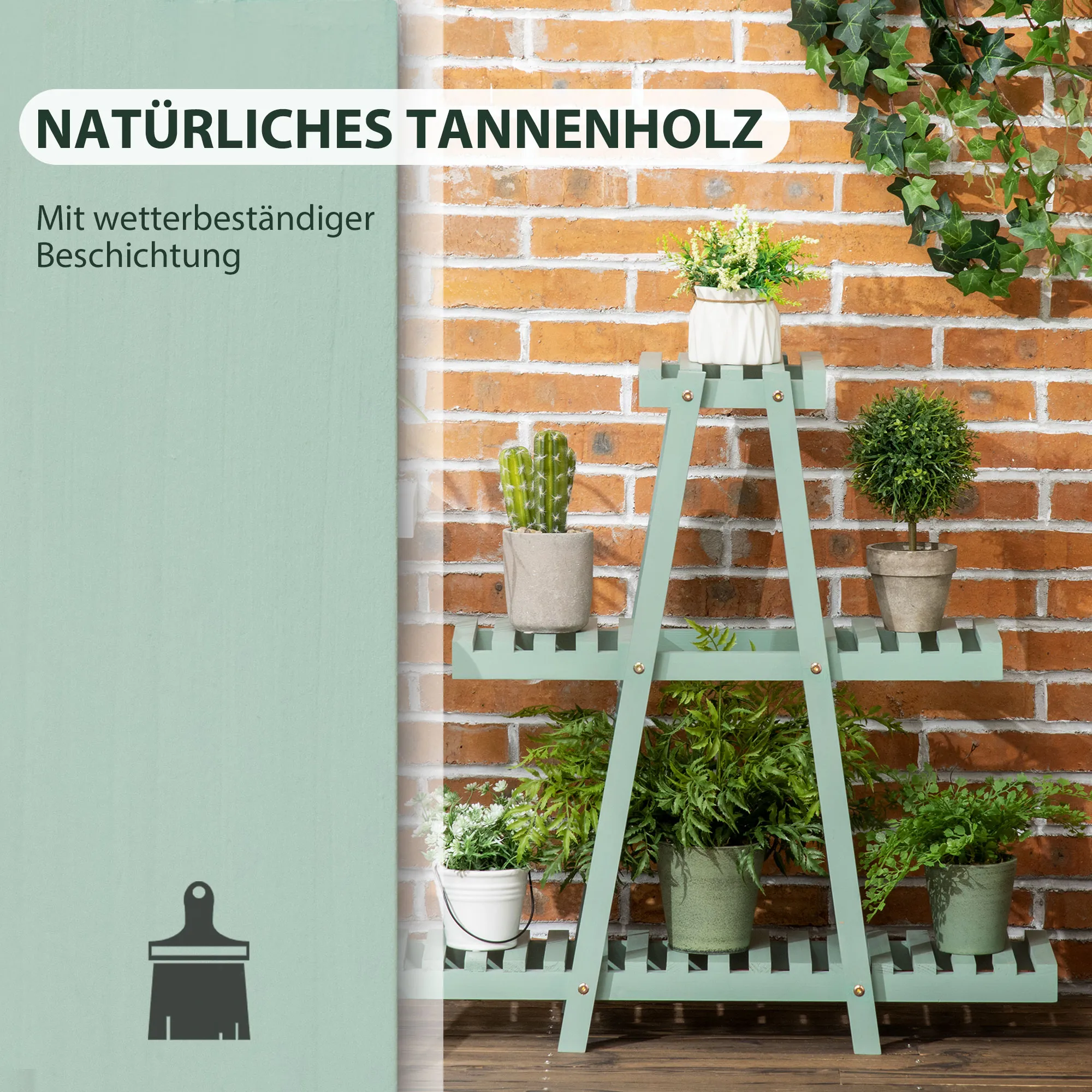 Blumenständer 76x26x76 cm in Hellgrün aus Massivholz