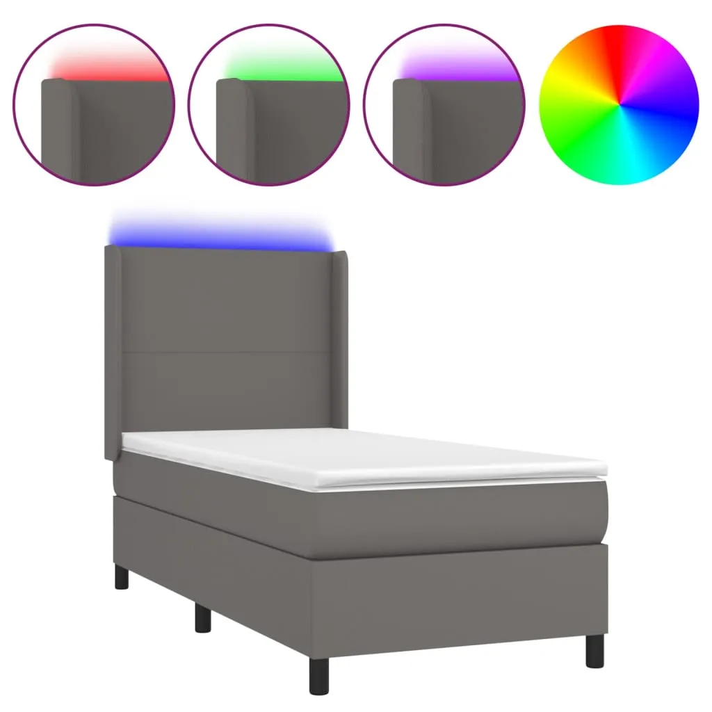 Boxspringbett mit Matratze, LED-Streifen, Kunstleder, Grau, 90x200