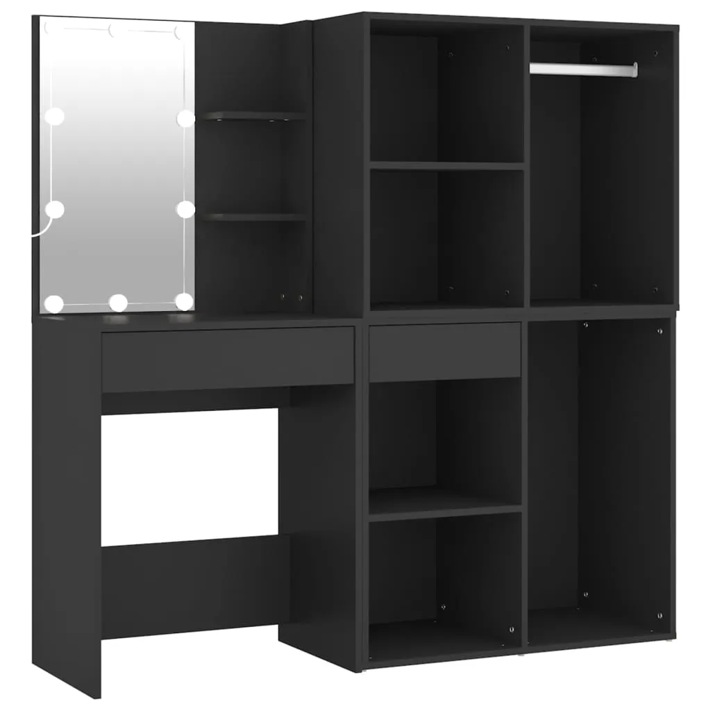LED-Schminktisch Schwarz 60 x 40 x 140 cm mit Schränken