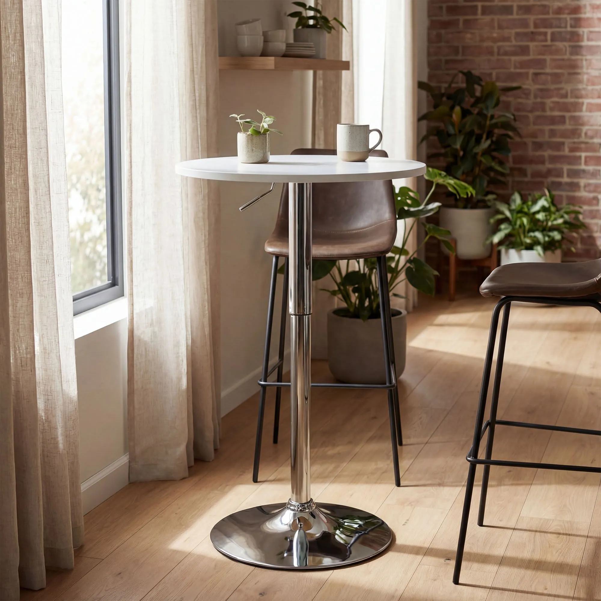 Stehtisch Lamoni 60x60x85-106 cm weiß Massivholz