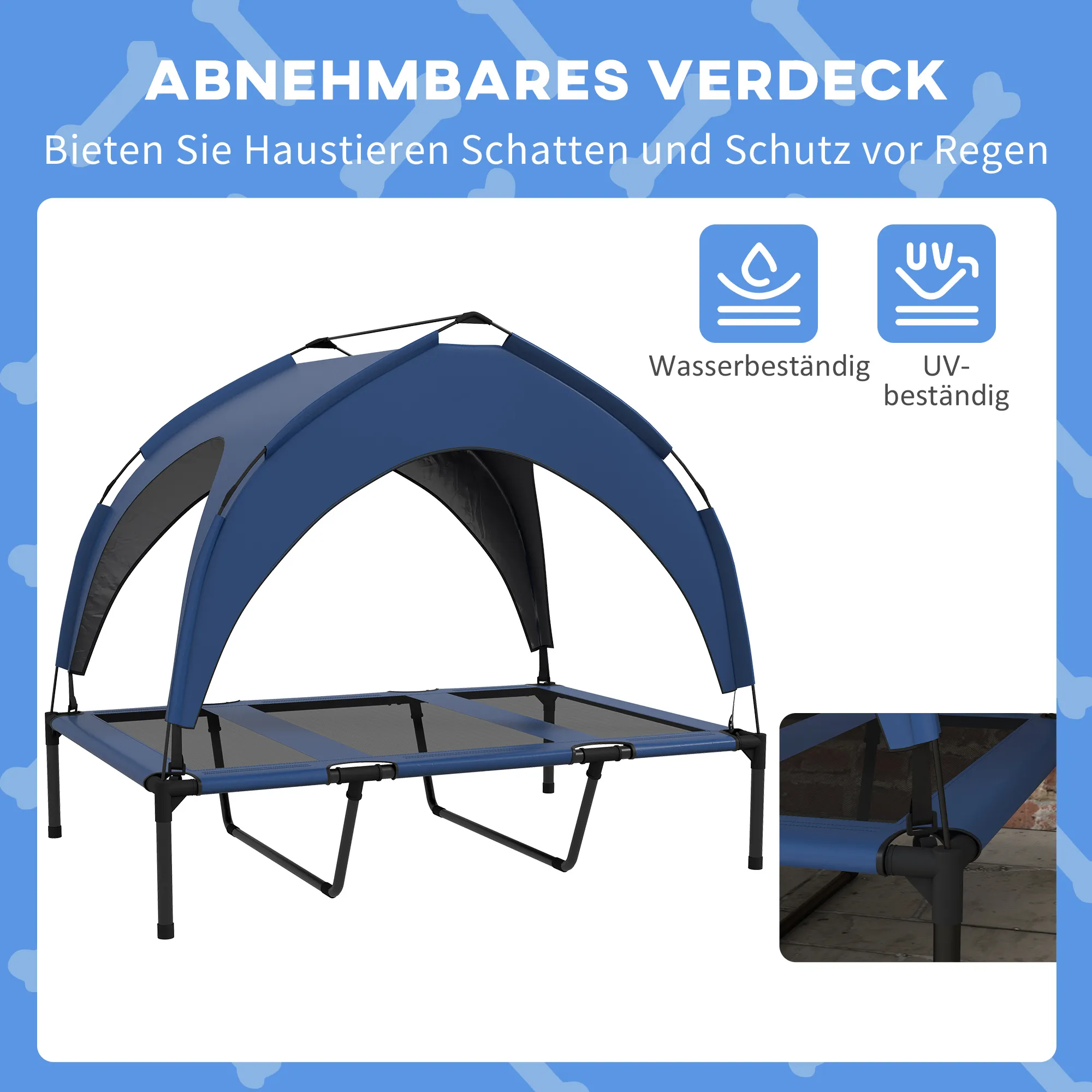 Hundebett Outdoor erhöht mit Dach, Oxford-Polyester, 106x76x94cm
