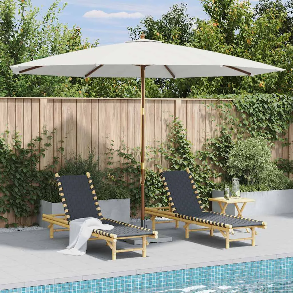Sonnenschirm Sandweiß 350 x 240 cm mit Massivholz- und Bambusgestell