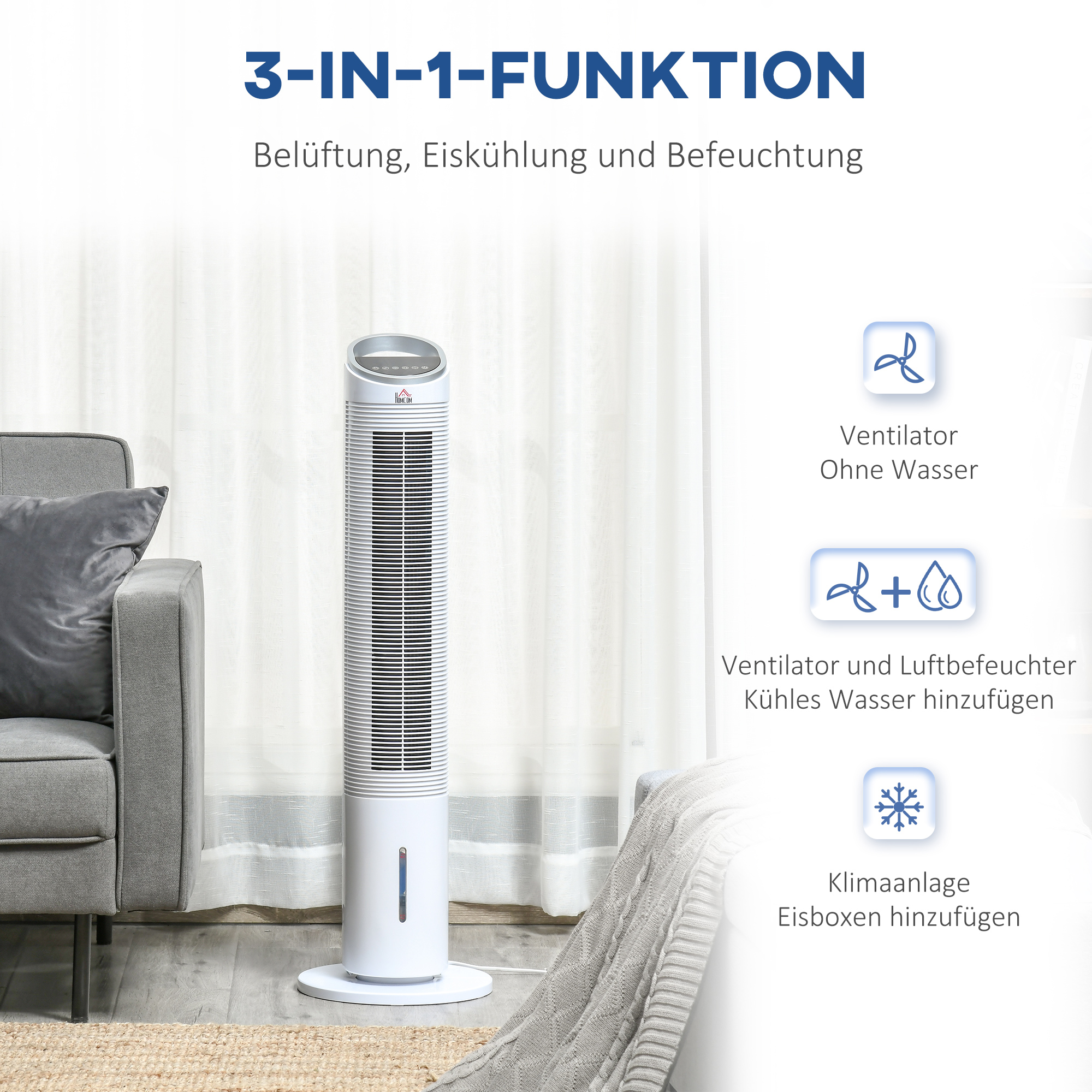 Ventilator mit Eisboxen, 30 cm Durchmesser, Weiß