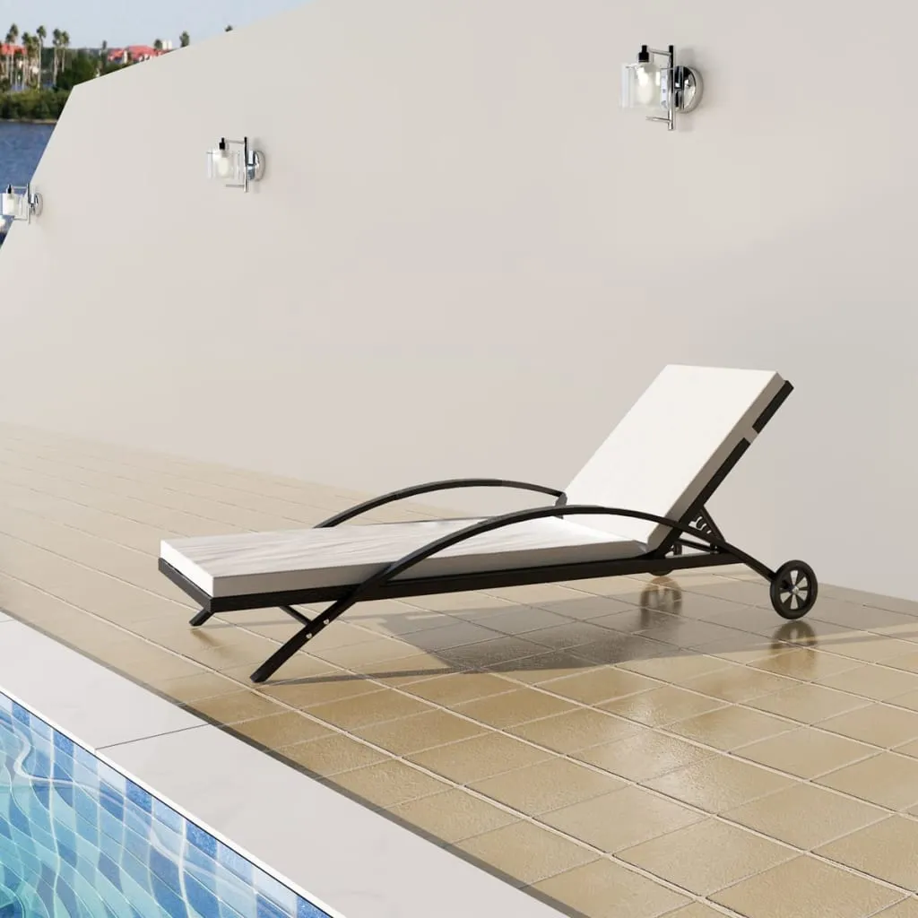 Rattan-Sonnenliege Schwarz 199,5 x 65 x 37 cm mit verstellbarer Rückenlehne