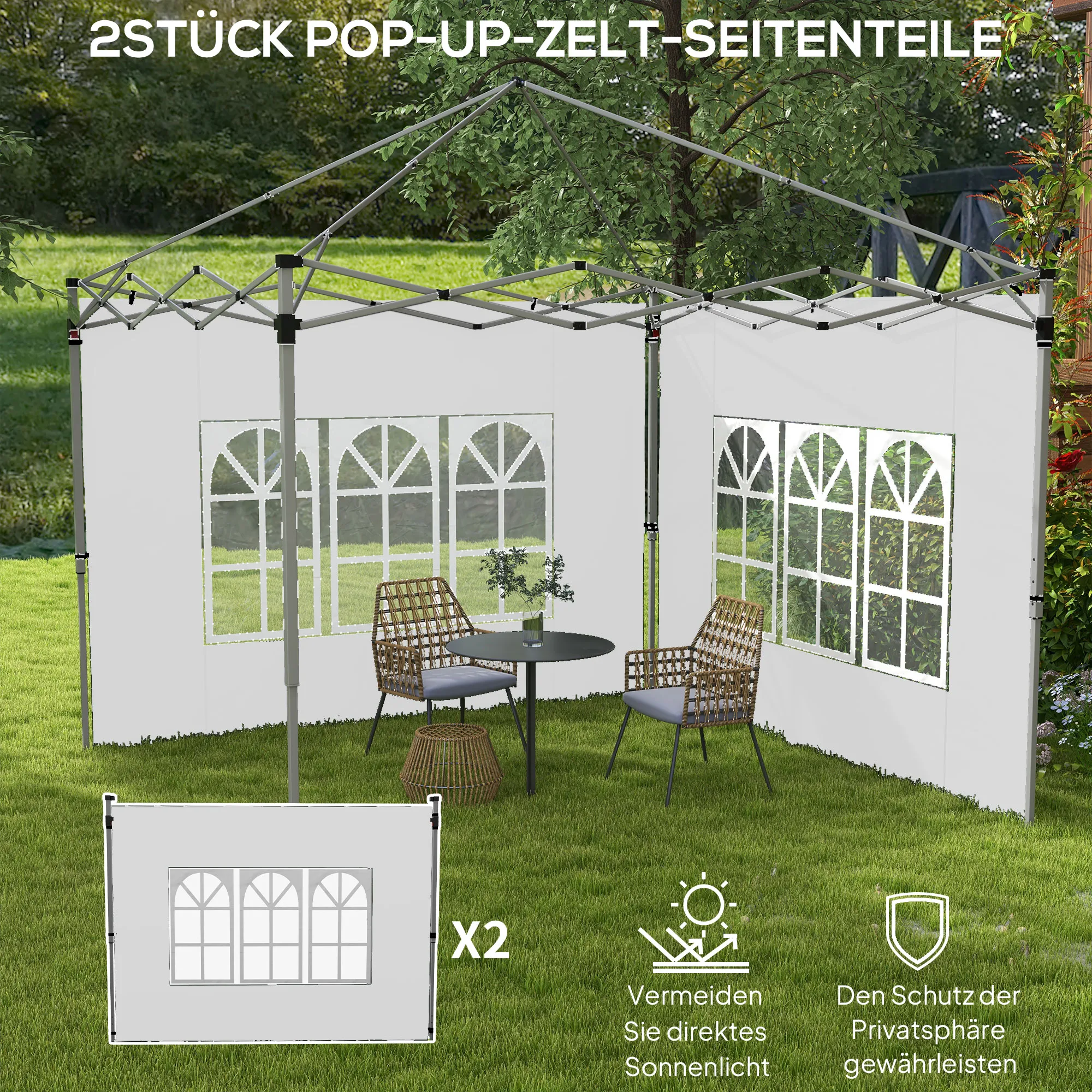Pavillon Seitenwände 295x195 cm Weiß für 3x3 m und 3x4 m