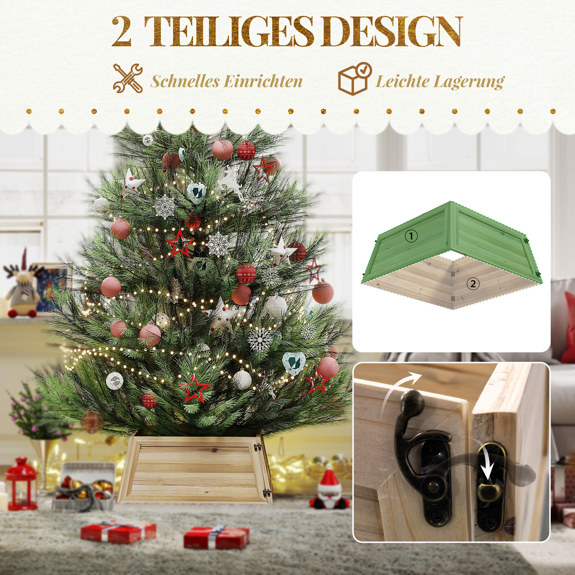 Weihnachtsbaumrock Naturholz 65L x 65B x 27H cm