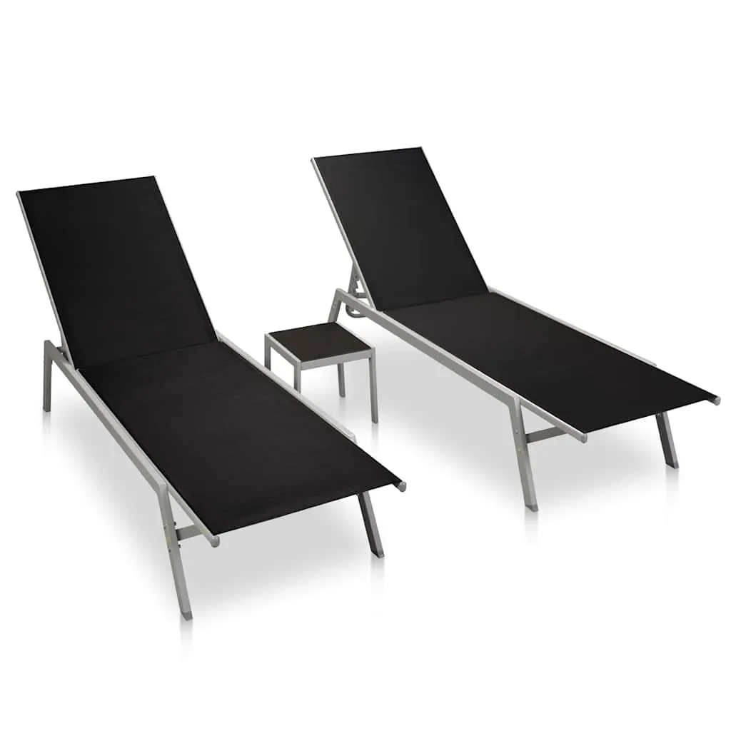 Schwarzes Sonnenliege-Set mit Tisch 200x58x32 cm & 30x30x29,5 cm