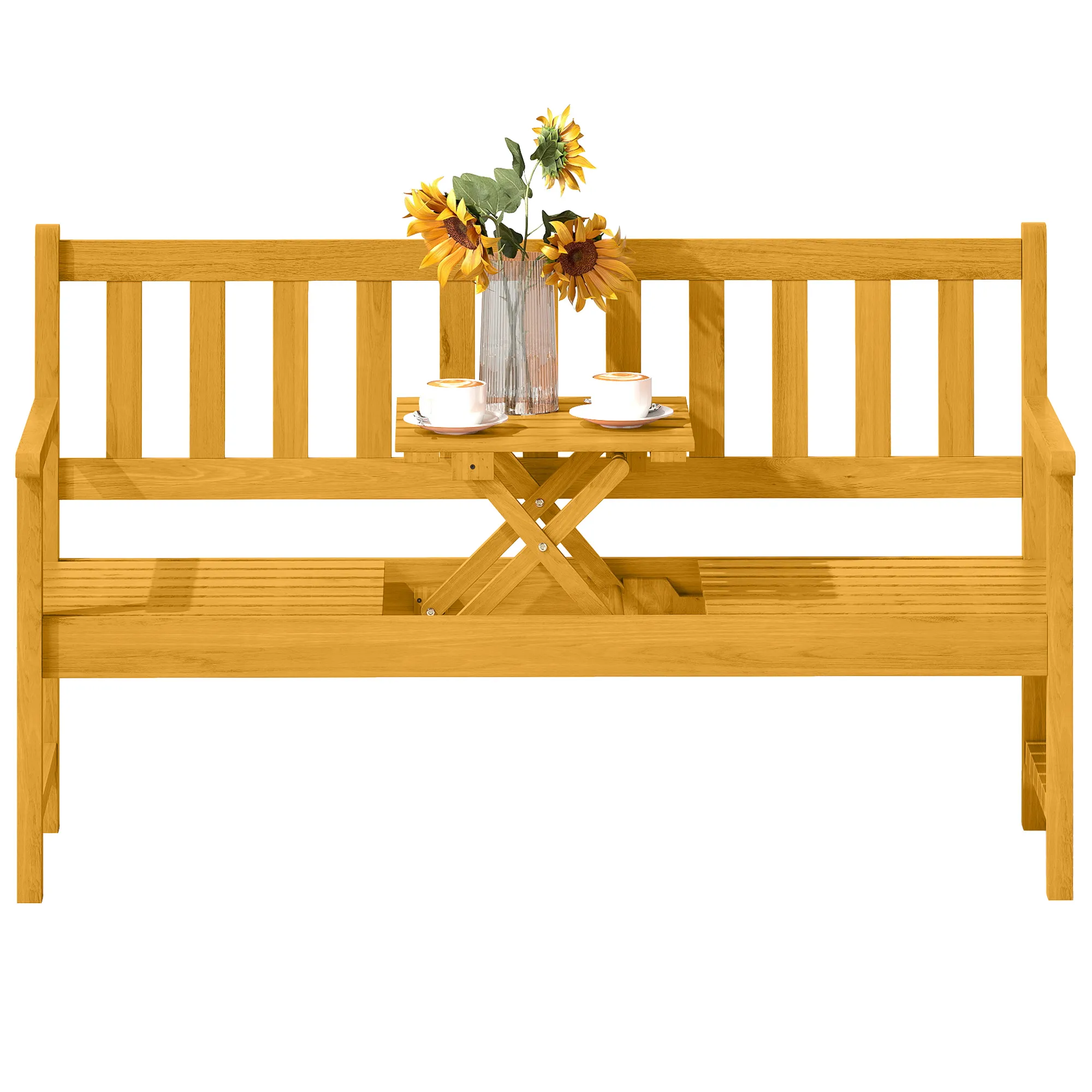 Echtholz Gartenbank 149L x 56,5B x 89H cm mit klappbarem Tisch