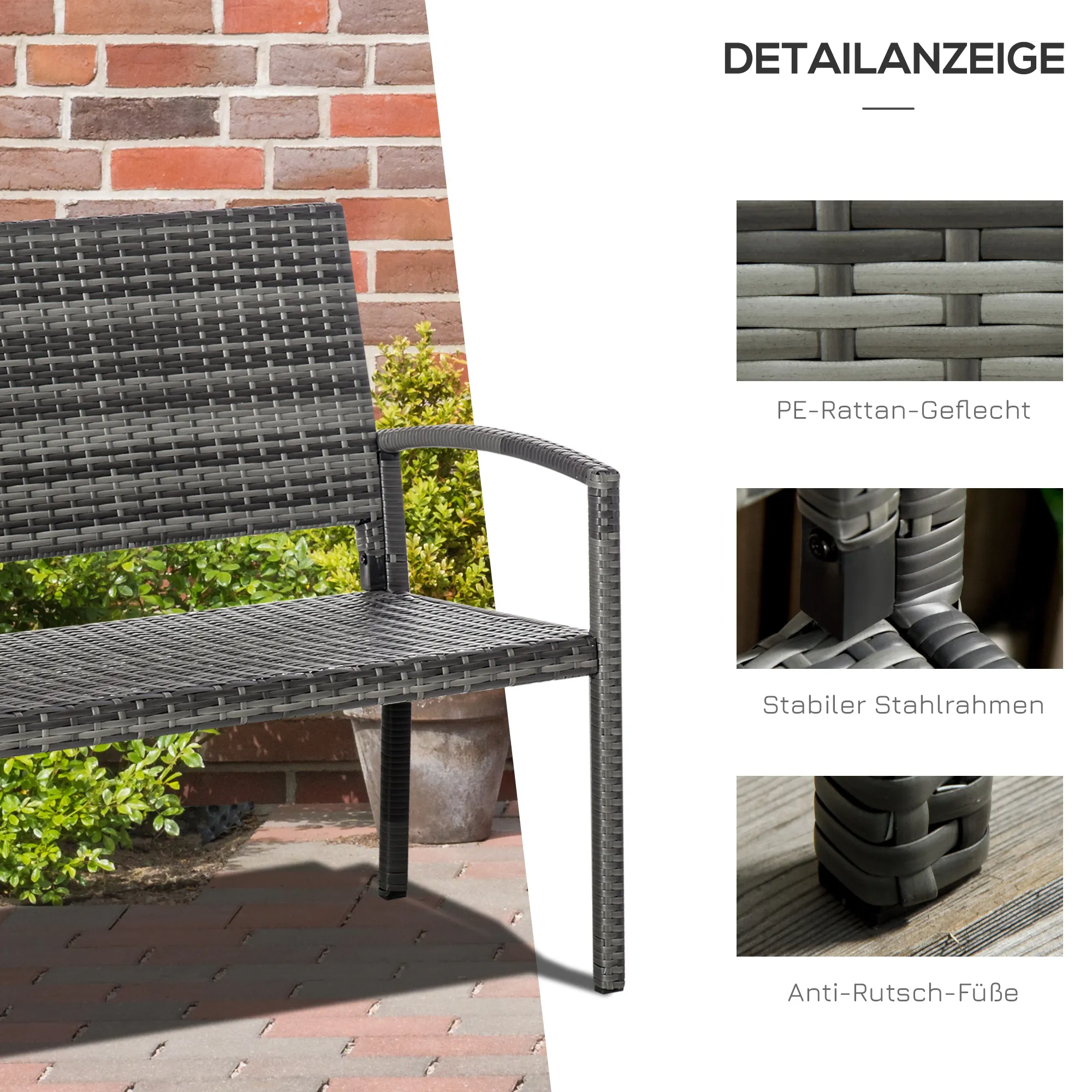 Polyrattanbank Braun B122 x T60 x H87cm für 2 Personen